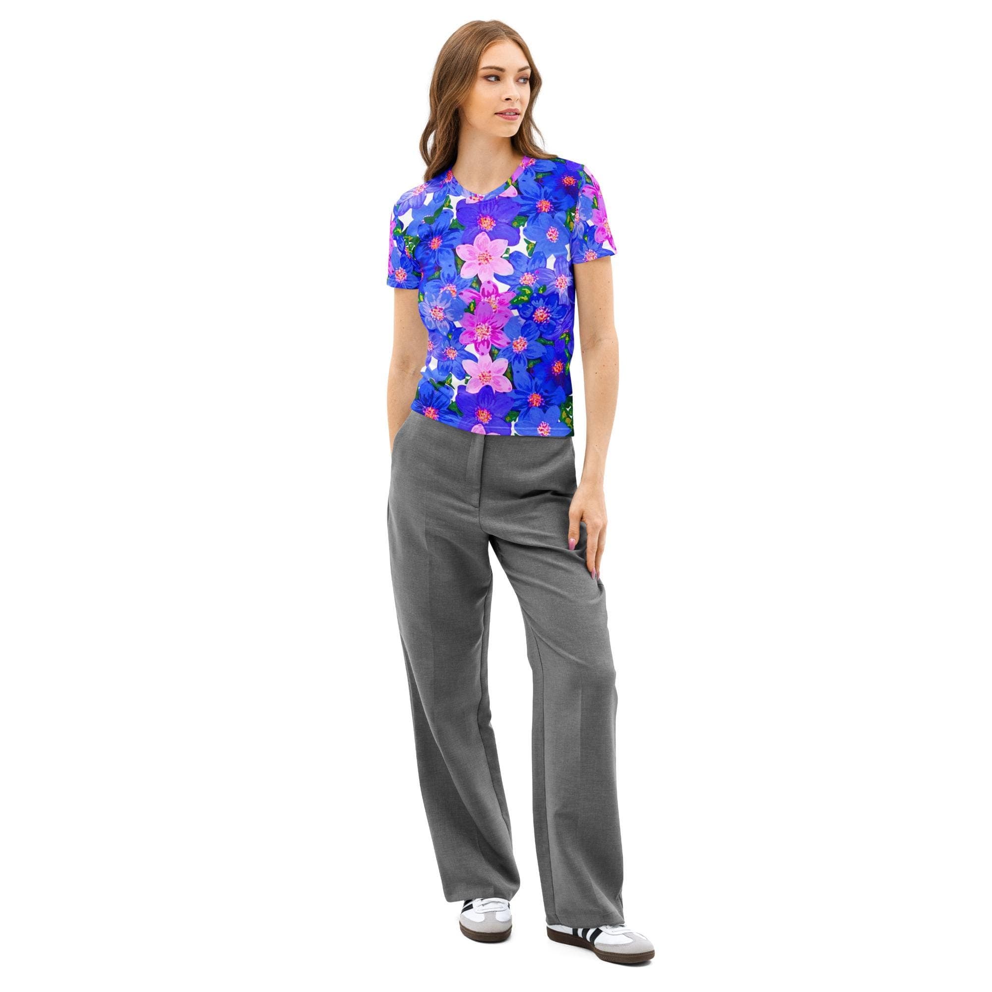 Pastel Blue and Pink Floral T-shirt, Comfy Wildflower Tee, Casual Spring Top