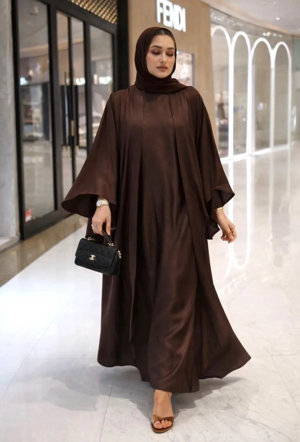 Luxe Brown Satin Abaya – Elegant Eid Party Dress | Wedding - image 5