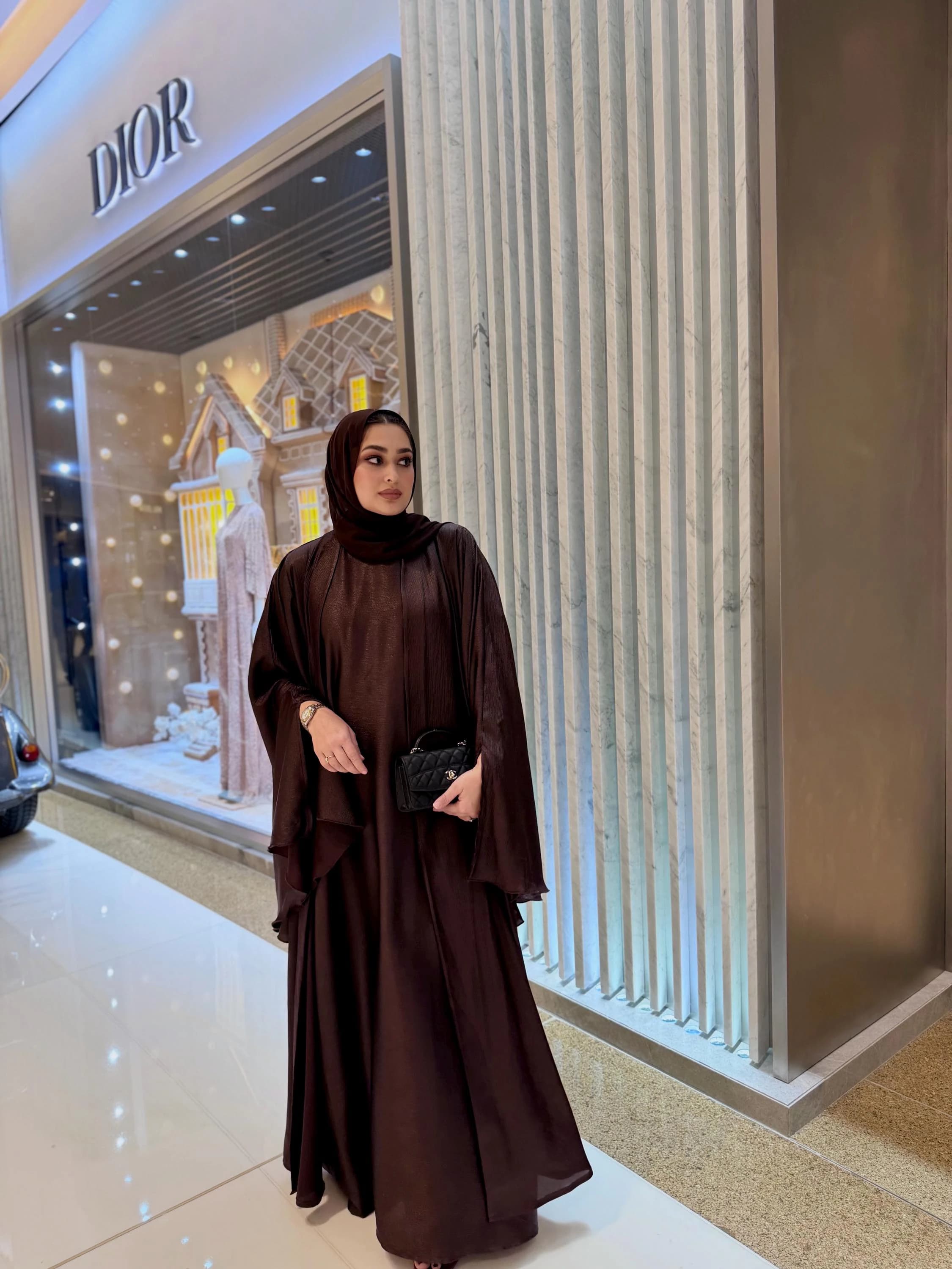 Luxe Brown Satin Abaya – Elegant Eid Party Dress | Wedding