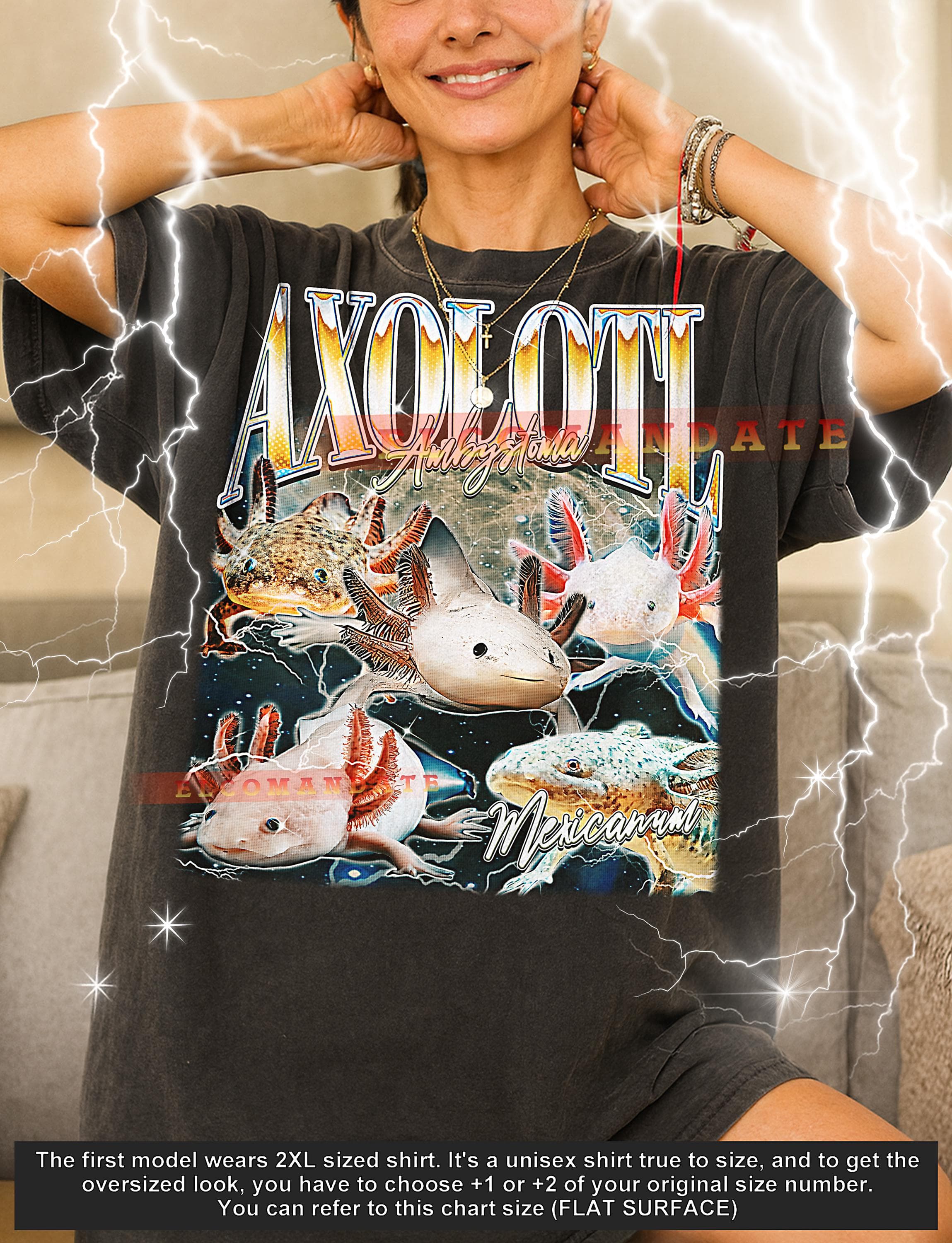 Axolotl Ambystoma Mexicanum T-Shirt, Vintage Animal Lovers Amphibian Aquatic Nature Graphic Tee, 90s Retro Throwback, Axolotl Sweater