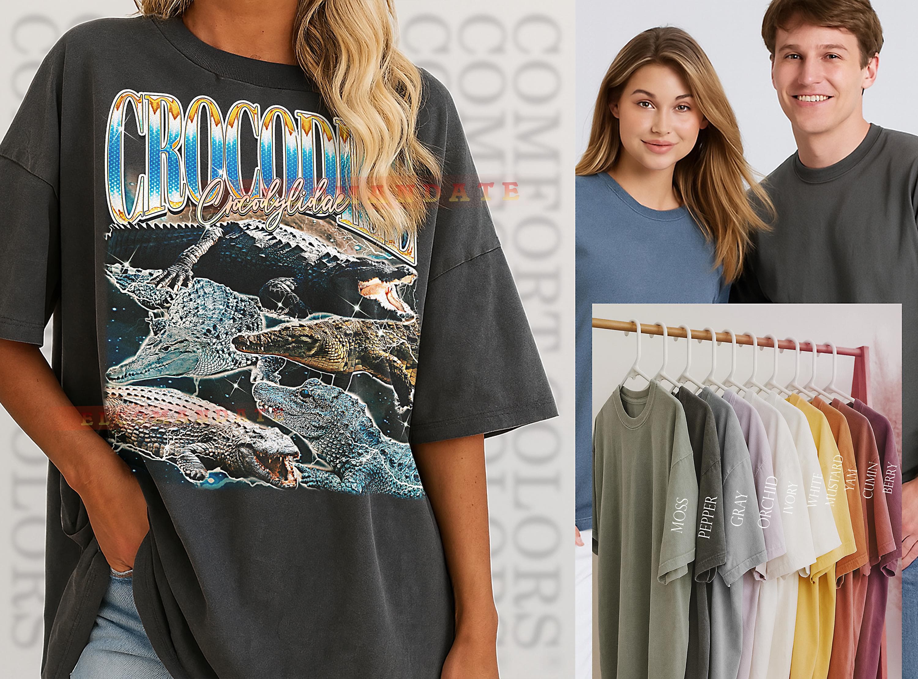Crocodile Crocodylidae T-Shirt, Vintage Animal Lovers Swamp Reptile Nature Graphic Tee, 90s Retro Throwback, Crocodile Crocodylidae Sweater - image 3
