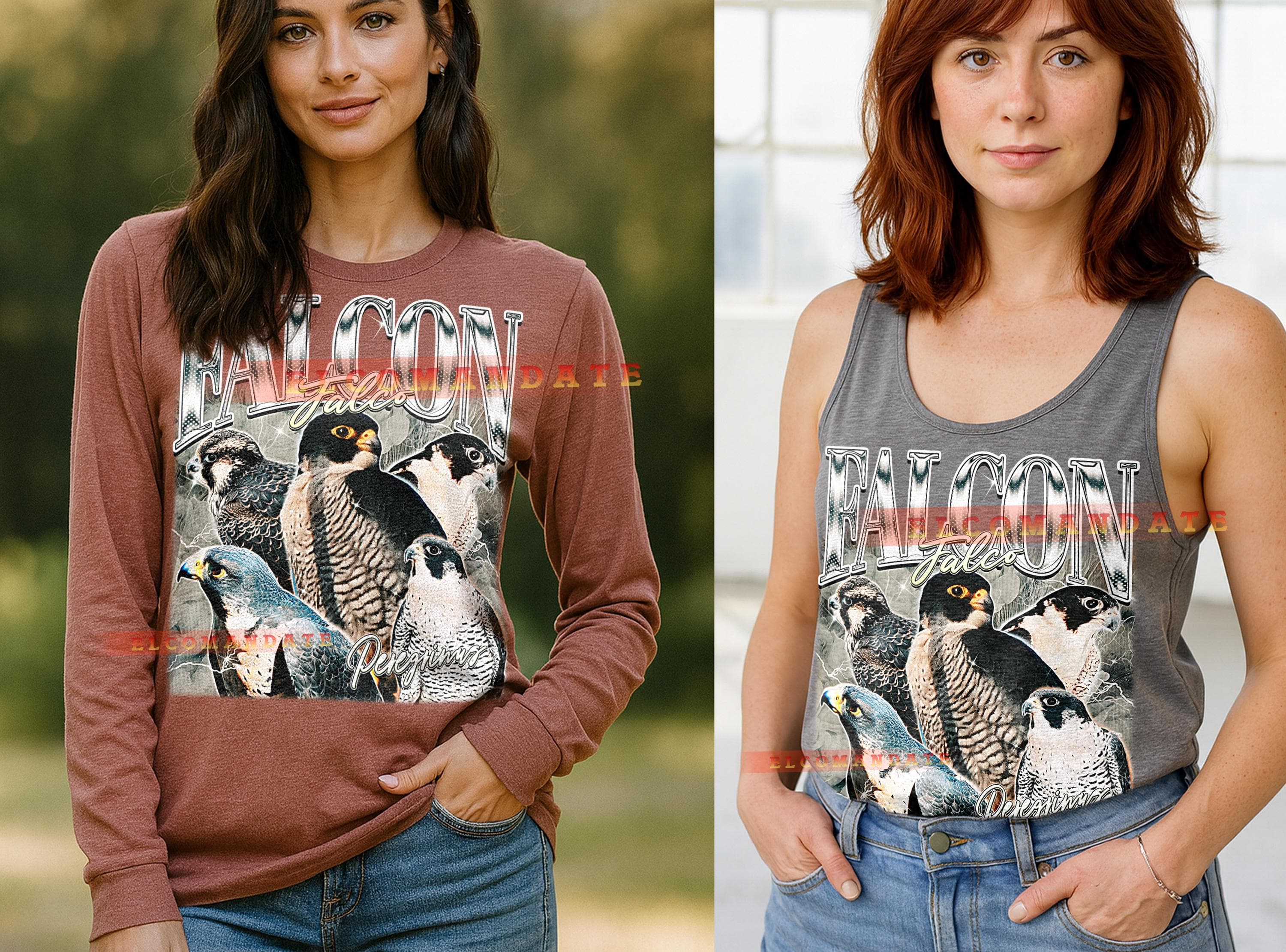Falcon Falco Peregrinus T-Shirt, Vintage Animal Lovers Raptor Bird Wildlife Nature Tee, 90s Retro Throwback, Falcon Falco Peregrinus Sweater - image 5