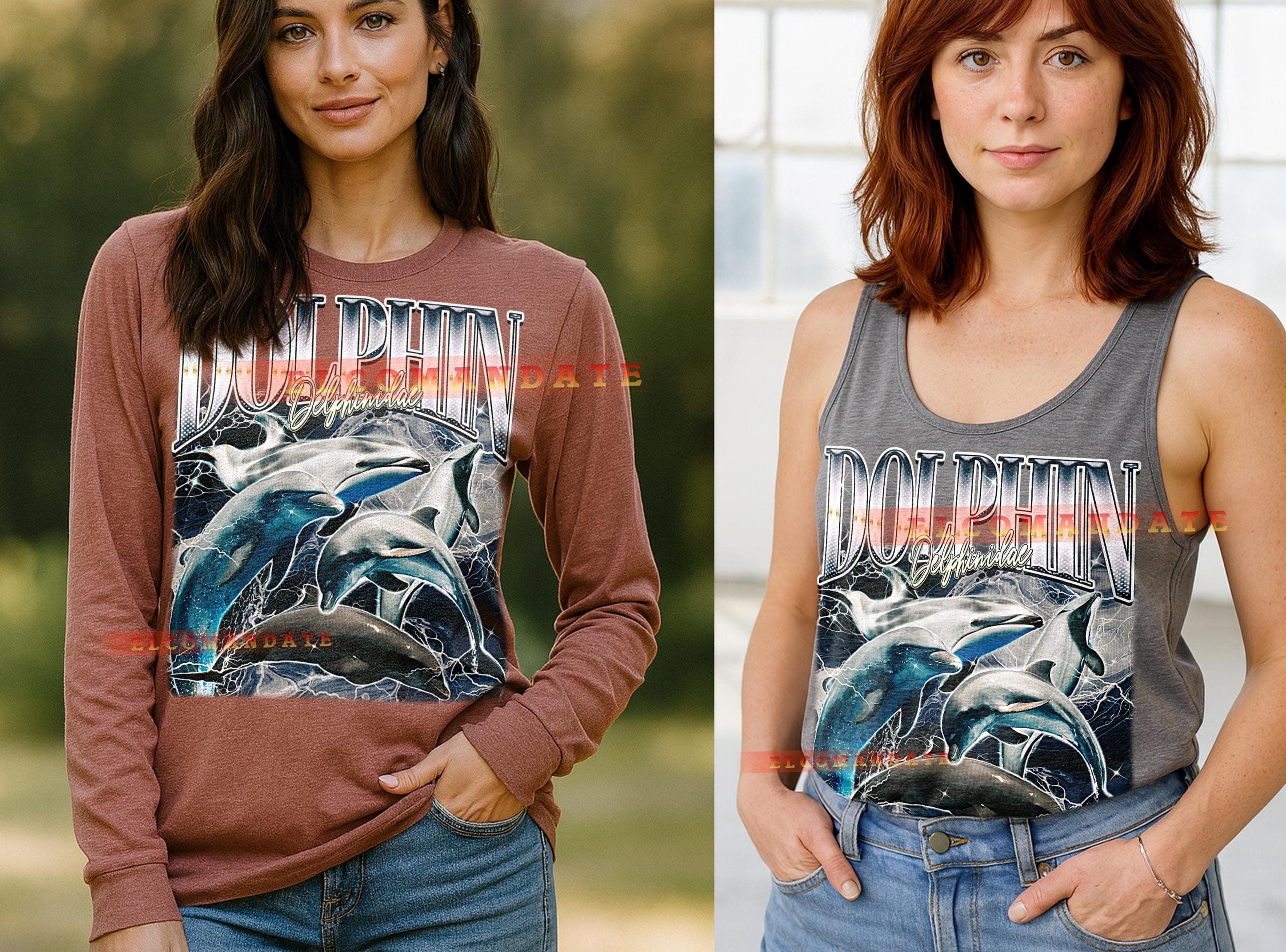 Dolphin Delphinidae T-Shirt, Vintage Animal Lovers Marine Life Ocean Wildlife Tee, 90s Retro Throwback, Dolphin Delphinidae Sweater - image 5