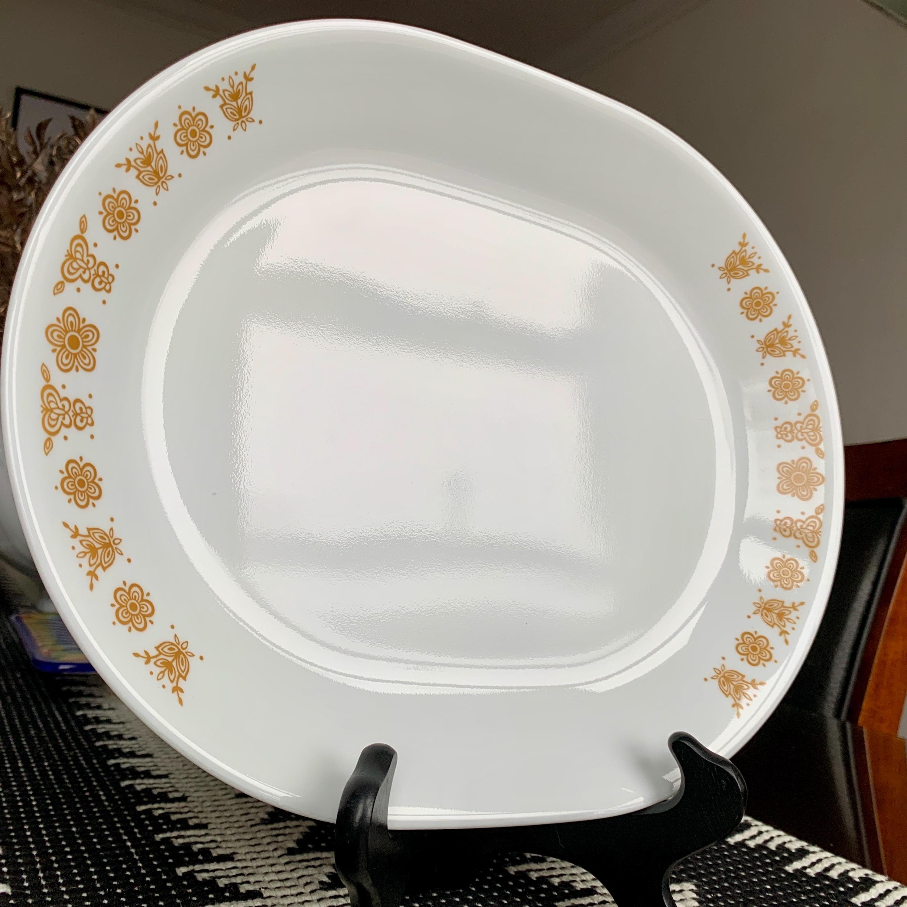 Unused Vintage Discont’d 12 1/4“x10 1/8“ Butterfly Gold Rustic Corelle Vitrelle Oval  Serving Platter/Tray by CORNING Crafted in USA c.1970s