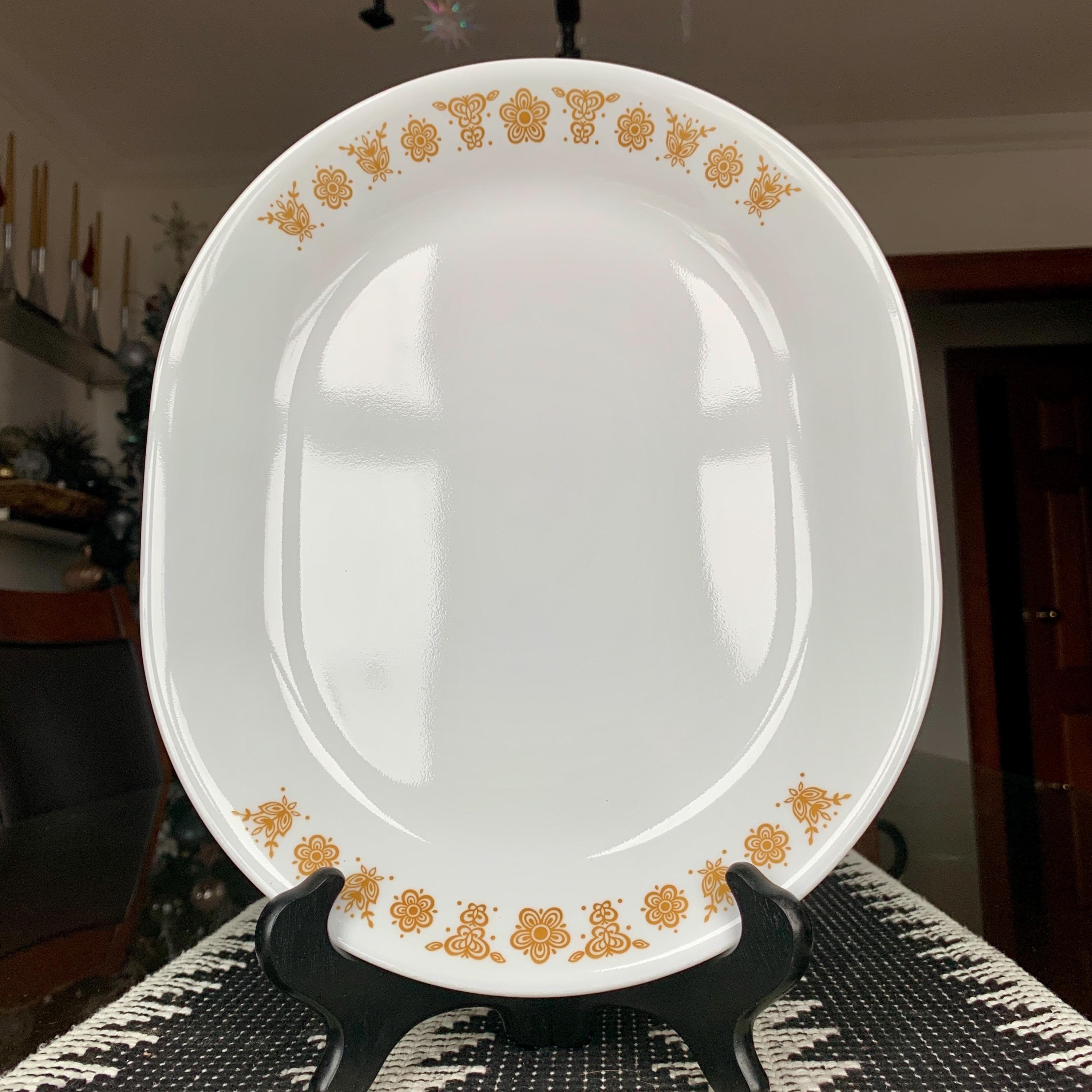 Unused Vintage Discont’d 12 1/4“x10 1/8“ Butterfly Gold Rustic Corelle Vitrelle Oval Serving Platter/Tray by CORNING Crafted in USA c.1970s - image 4