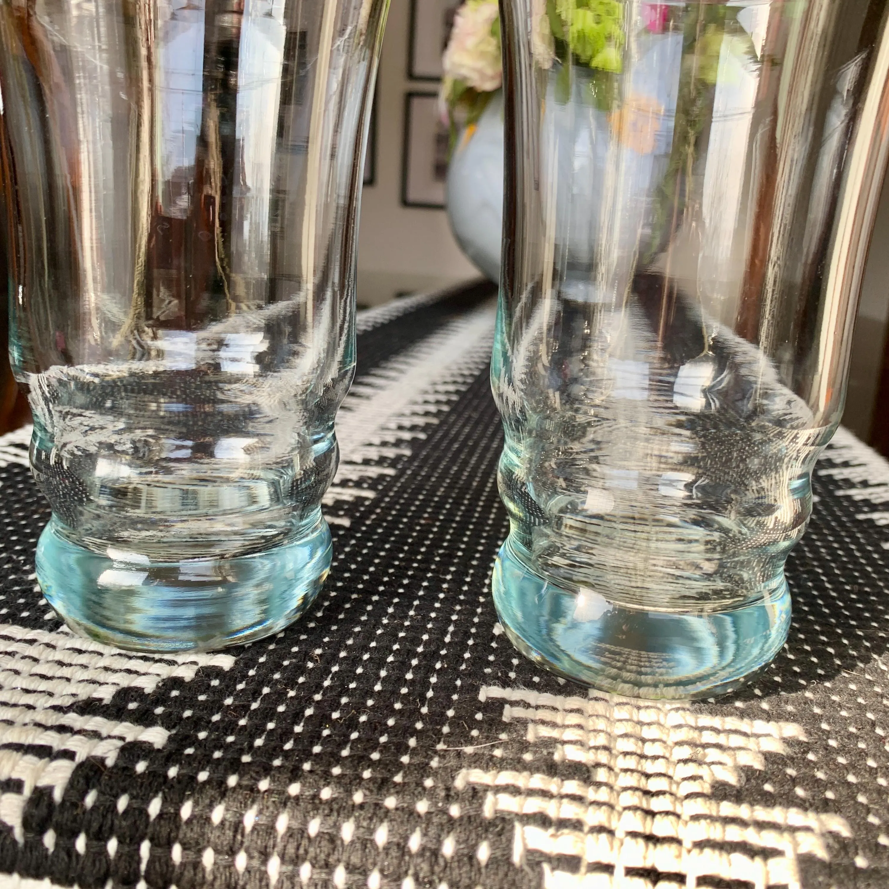Unused Pair/2 of 15.5 fl oz Large Rippled Tulip Bowl Blown Glass Tumblers/Highballs; Cocktail Glasses/Barware/Kitchenware w/Weighted Base - image 5