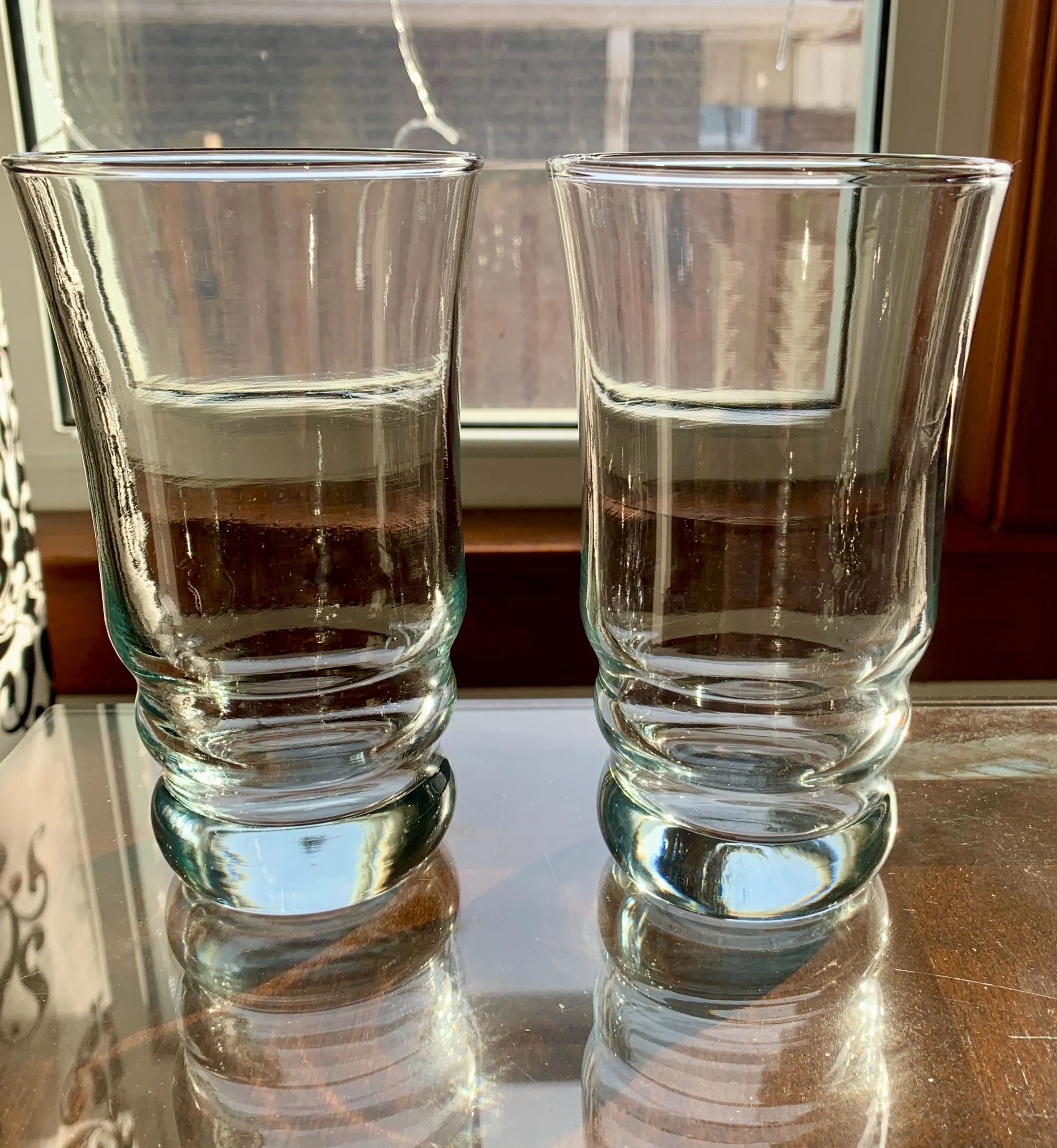 Unused Pair/2 of 15.5 fl oz Large Rippled Tulip Bowl Blown Glass Tumblers/Highballs; Cocktail Glasses/Barware/Kitchenware w/Weighted Base - image 4