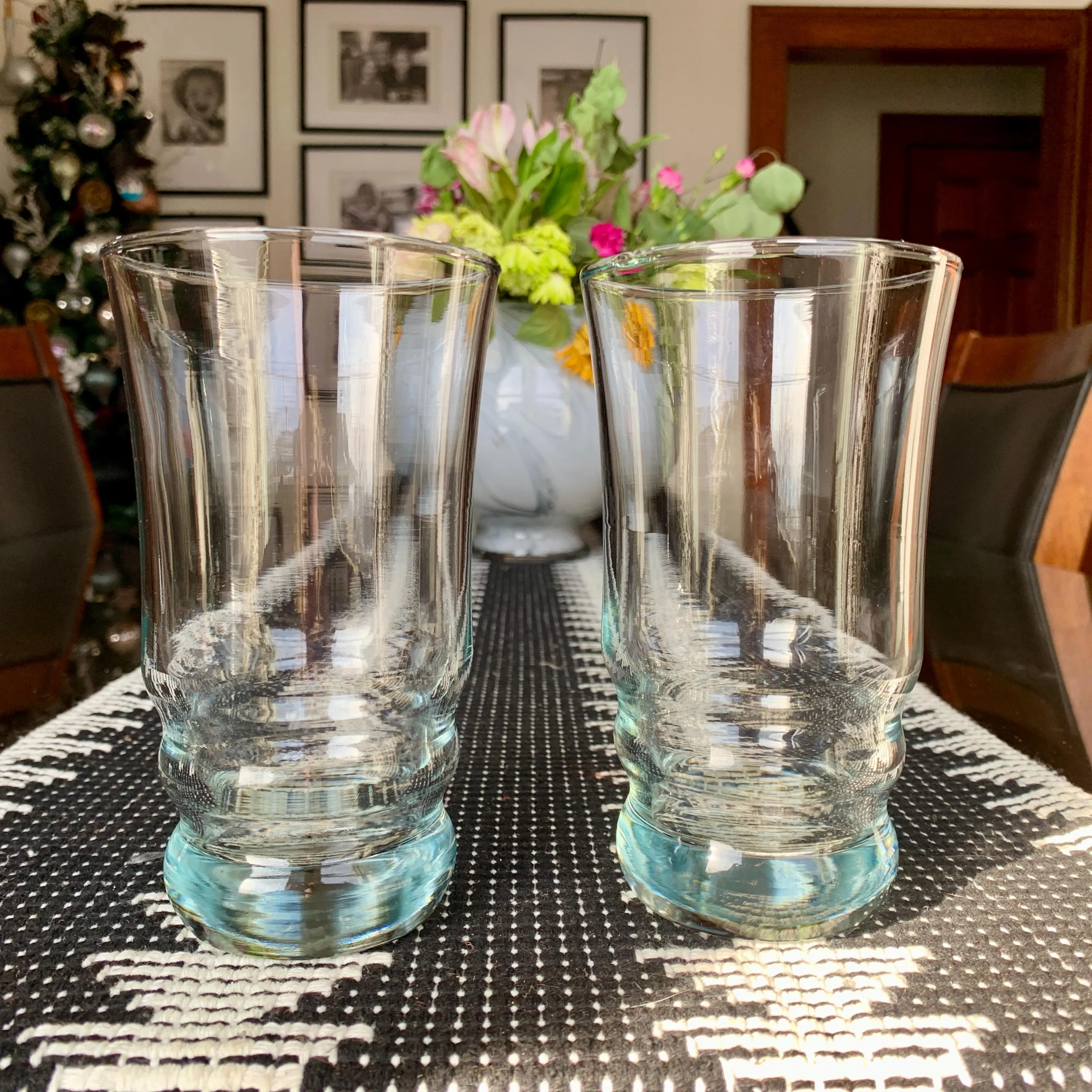 Unused Pair/2 of 15.5 fl oz Large Rippled Tulip Bowl Blown Glass Tumblers/Highballs; Cocktail Glasses/Barware/Kitchenware w/Weighted Base