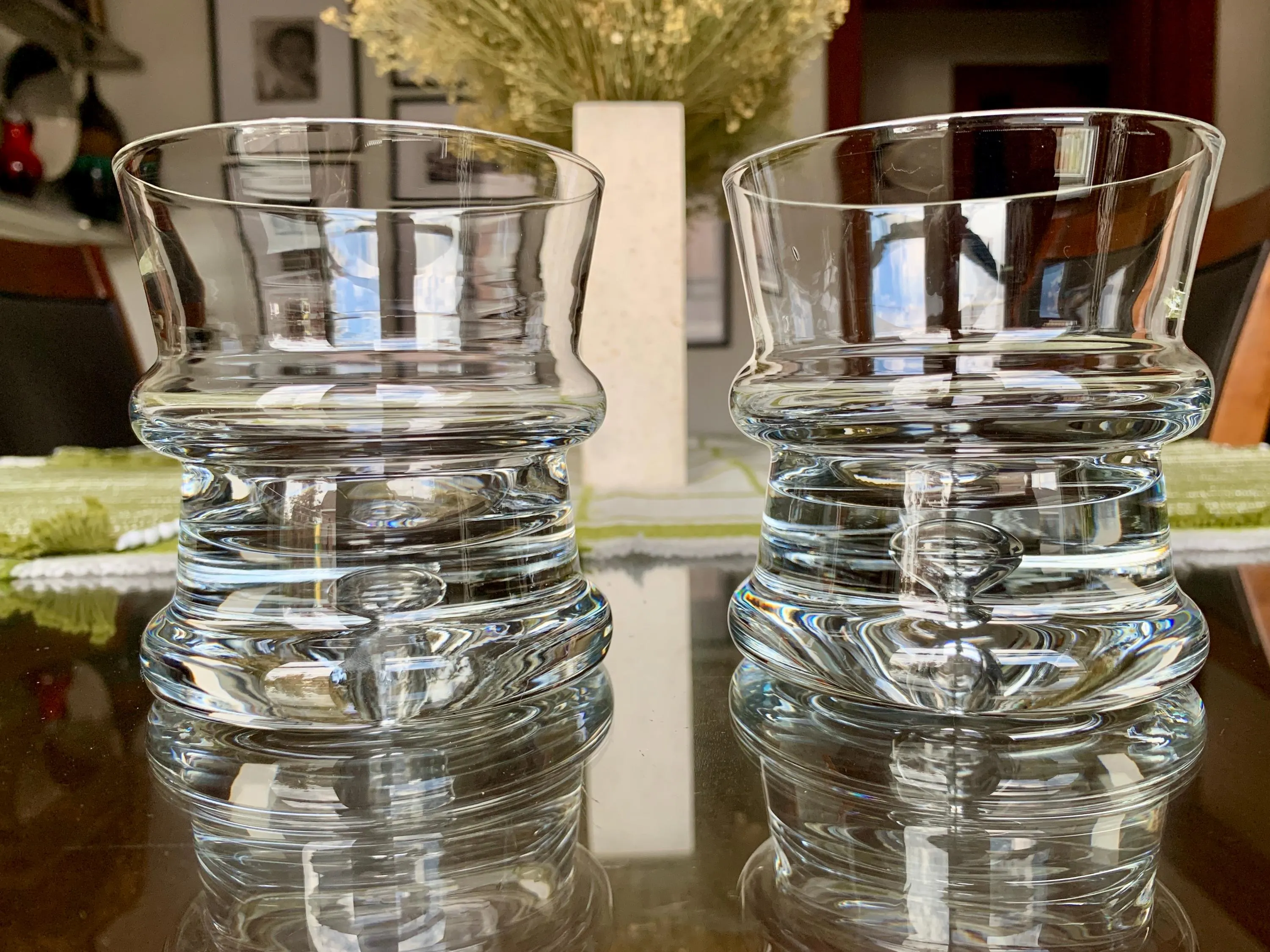 Pair/2 Unused Luxurious MCM 10 1/2 floz KROSNO POLAND Heavy Blown Glass Ripple Double Old Fashioned/Whisky/Lowball Tumblers w/Bubble Base - image 4