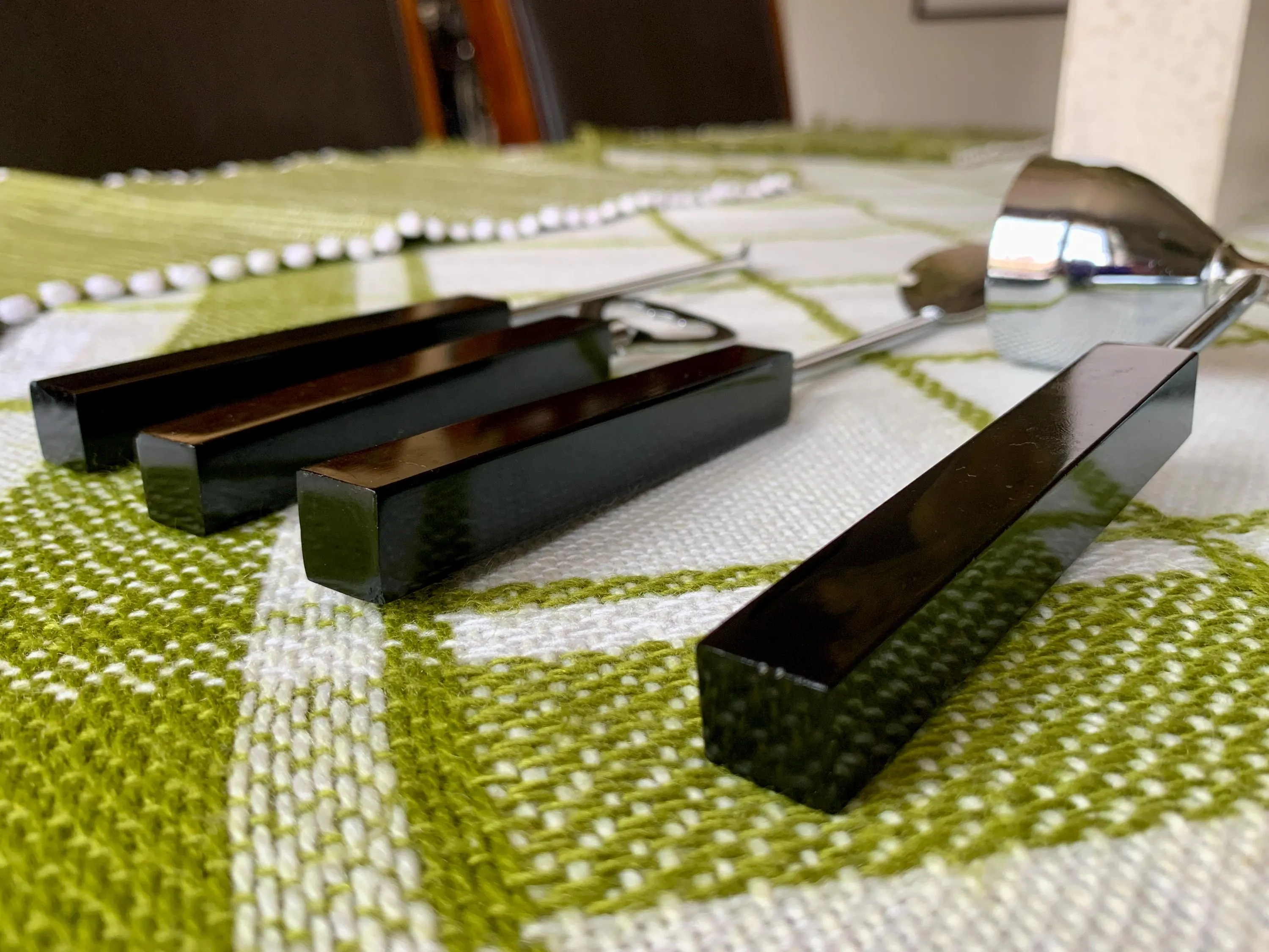 Mid-Century Modern Stainless Steel & Black Lucite 4 pc Bar Tool/Utensil Set c.1950-60’s; Vintage Solid Block Modernist Handled Barware Set - image 5