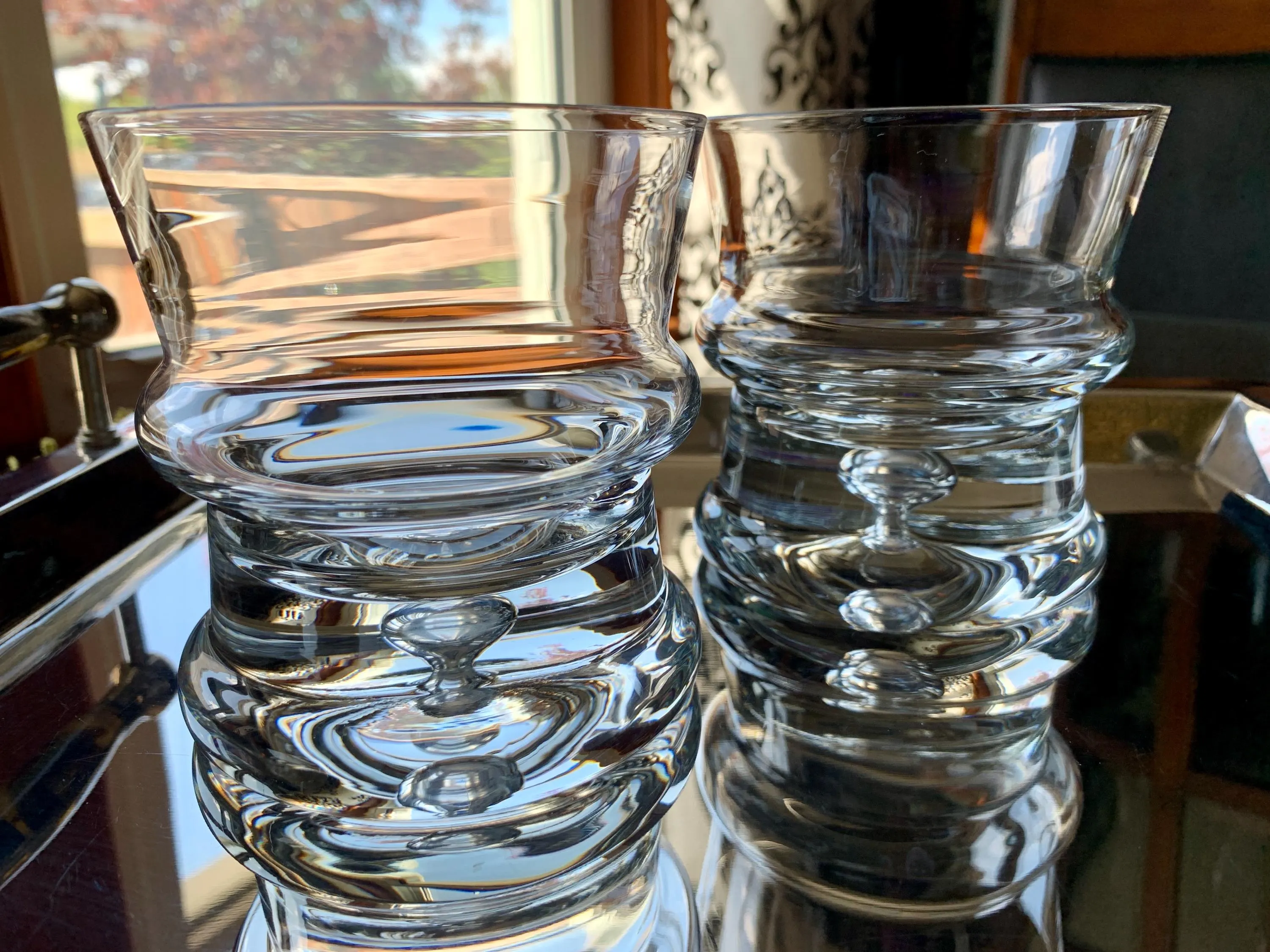 Pair/2 Unused Luxurious MCM 10 1/2 floz KROSNO POLAND Heavy Blown Glass Ripple Double Old Fashioned/Whisky/Lowball Tumblers w/Bubble Base - image 5