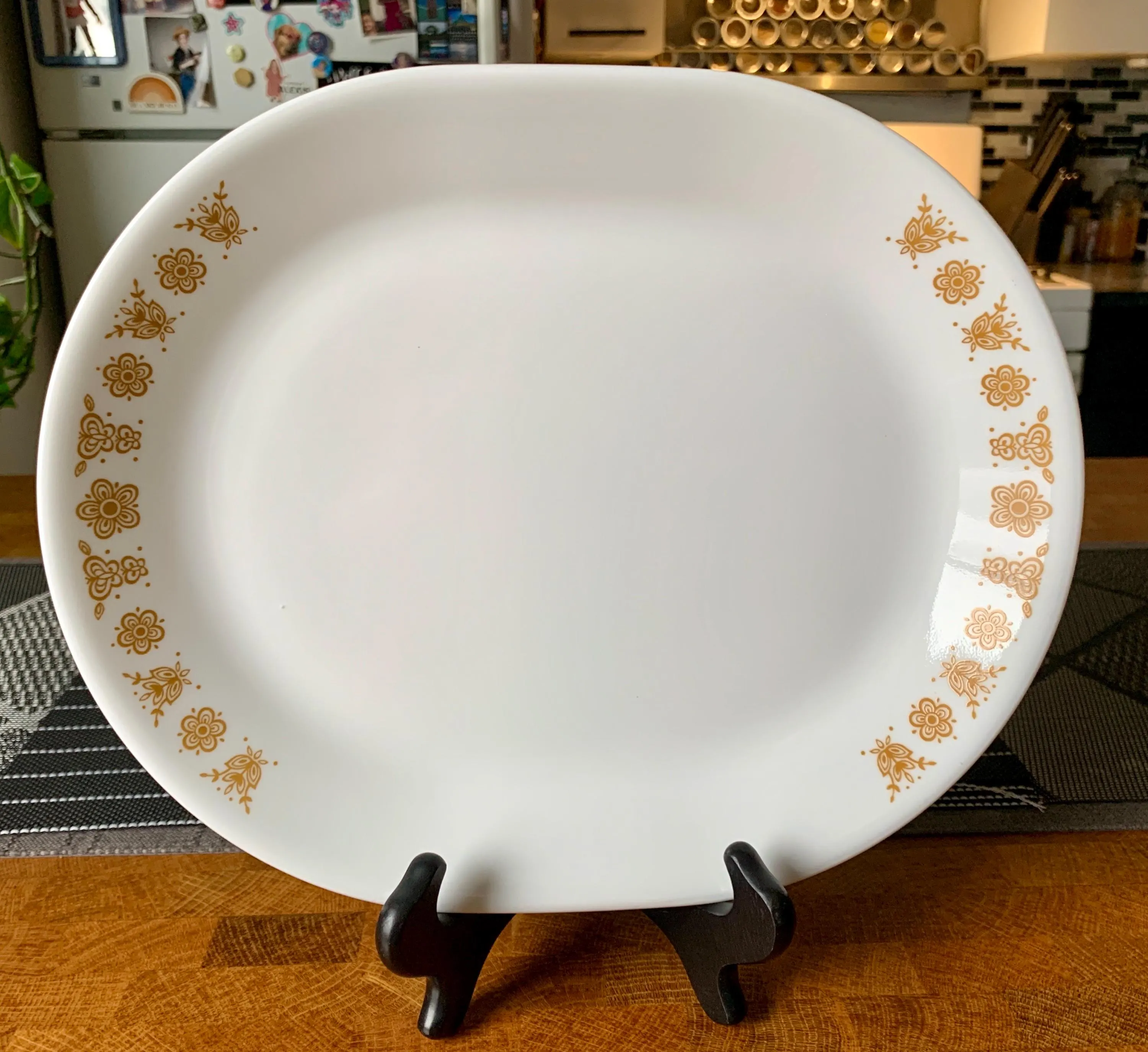 Unused Vintage Discont’d 12 1/4“x10 1/8“ Butterfly Gold Rustic Corelle Vitrelle Oval Serving Platter/Tray by CORNING Crafted in USA c.1970s - image 3