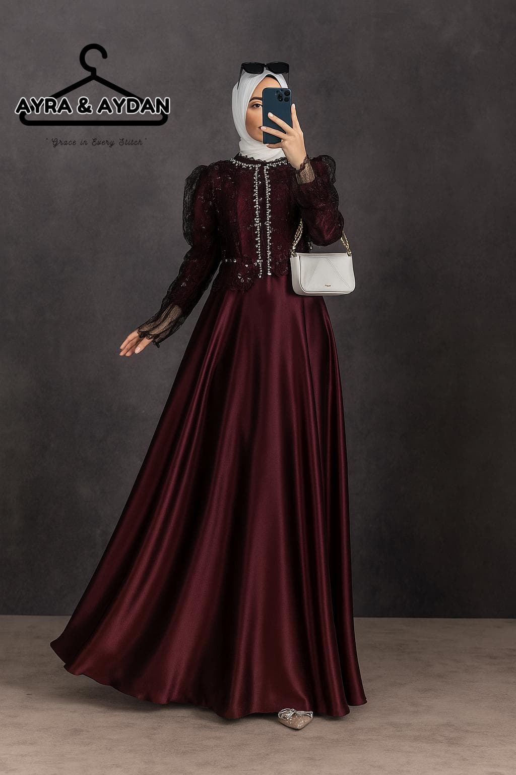 Modest Premium Silk Sequin Dress| Long Sleeve Gown | Formal Hijab Friendly Dress, Bridal Party or Evening Gown