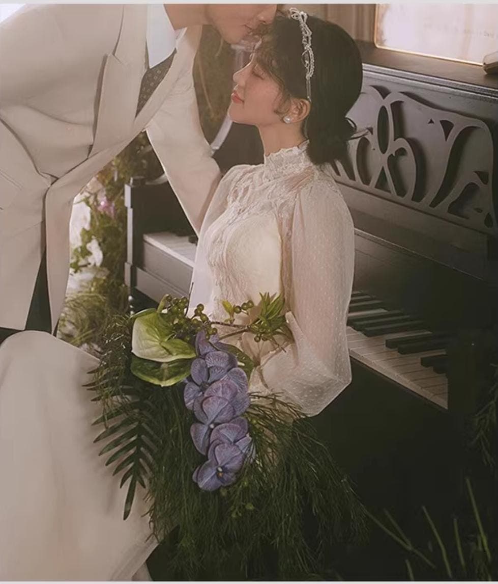 Elegant Lace Long Sleeve French Style Wedding Dress - Modest White Bridal Dress - image 3