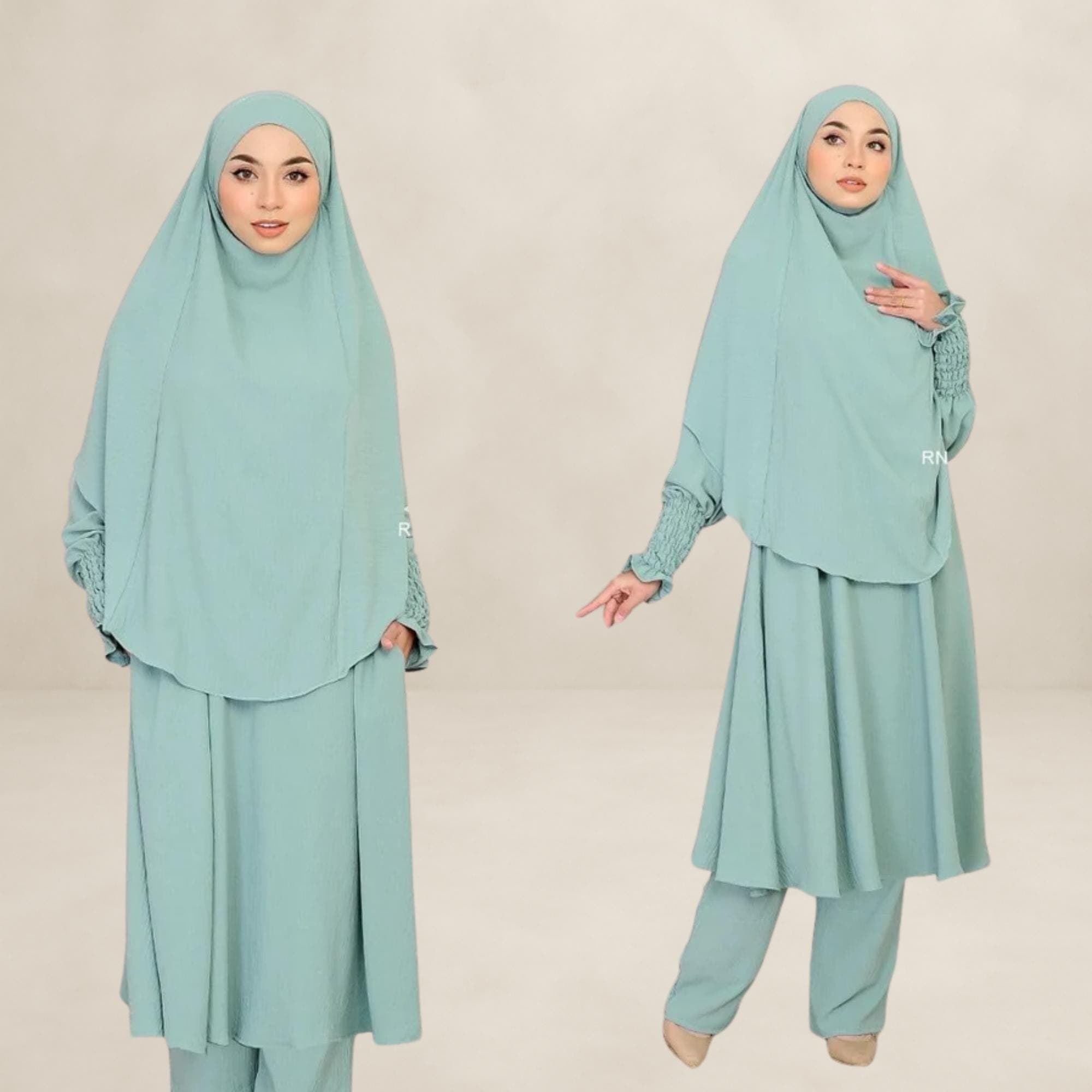Ironless Italian Crepe Khimar Set for Umrah and Hajj | 3-Piece Jubah and Pants - image 5