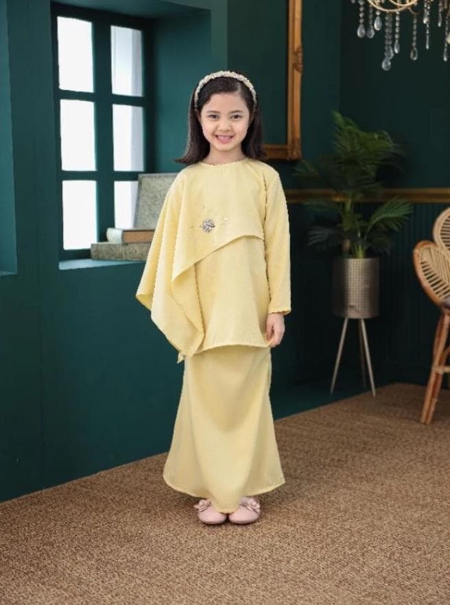 Girls Pastel Baju Kurung, Modest Eid Dress for Kids, Hari Raya Outfit, Muslimah Childrens Clothing, Cape Style Traditional Wear - image 5