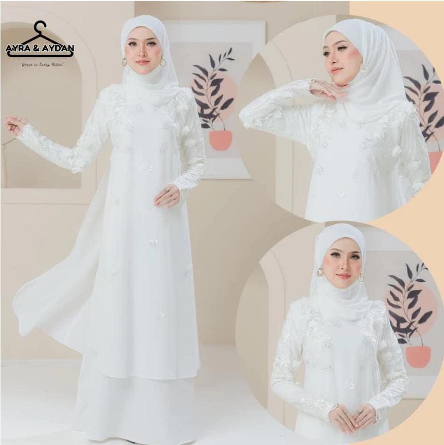 Modest Islamic Wedding Dress with 3D Floral Lace, White Two-Piece Bridal Gown, Long Sleeve Ceremony Outfit for Nikah, 10 Color Options - image 3