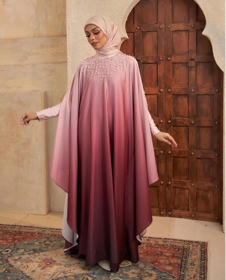 Elegant Ombre Kaftan Abaya with Pearls | Modest Muslim Dress | Satin Silk Eid Outfit | Evening Gown Dubai Style | Ramadan Gift - image 3