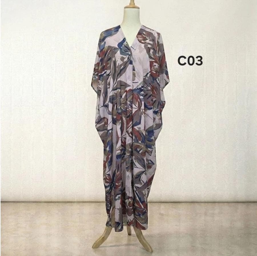 Floral Caftan Maxi Dress, Modest Boho Kaftan, Watercolor Floral Cover Up, Hijab Friendly Resort Wear, Loose Fit Summer Kimono Cardigan - image 4