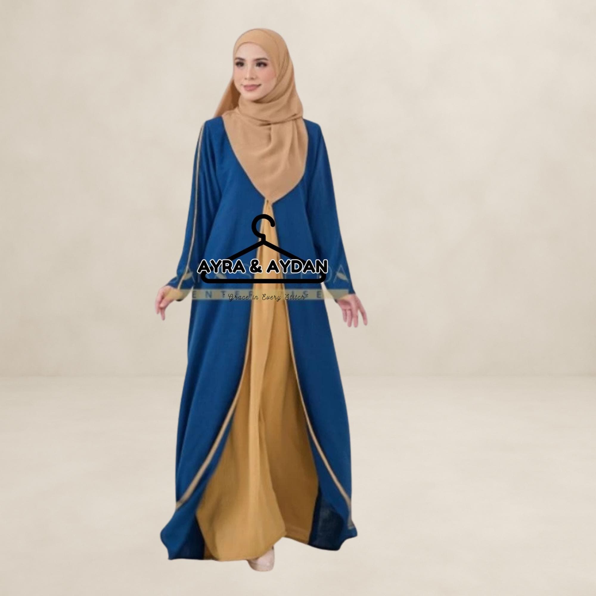 Elegant Muslim Robe 2-Layer CEY CREPE Dress with Light Brown Inner - Sizes S-3XL - image 3