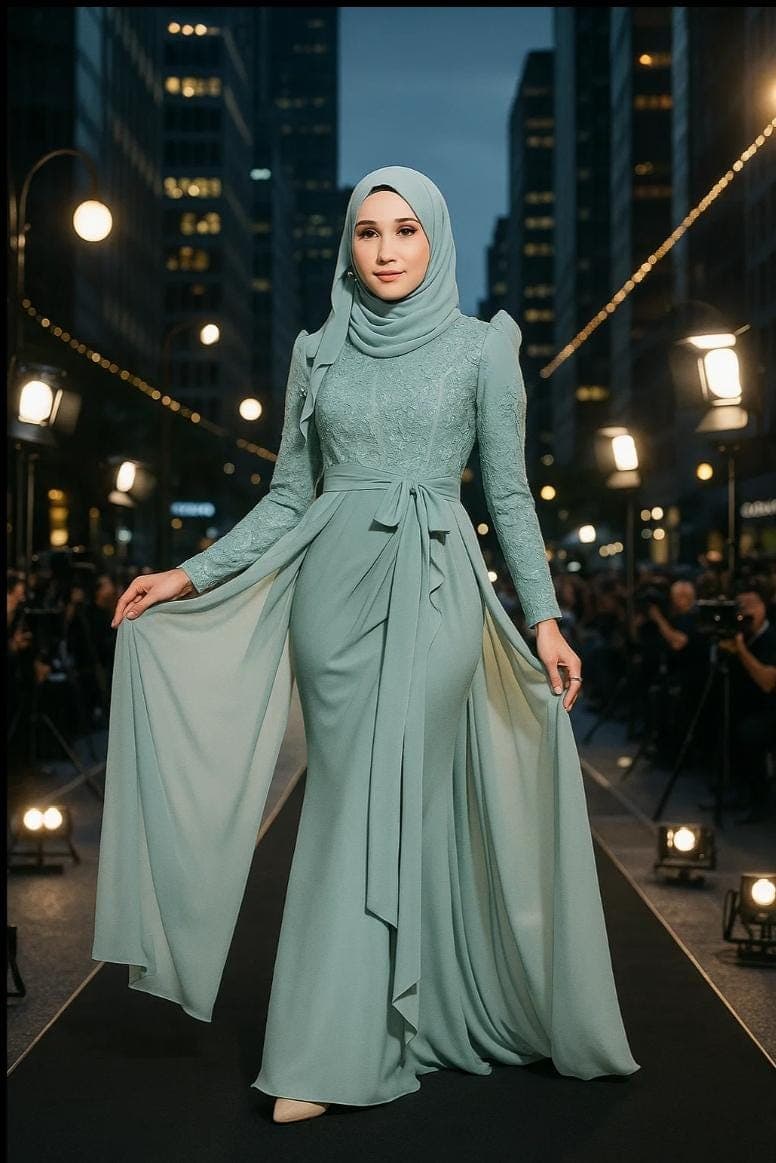 Elegant Modest Evening Dress with Luxury Lace| Hijab-Friendly Long Sleeve Islamic Style Nikkah Gown, Dubai Style, Long Sleeve,  XS-XXXL - image 4