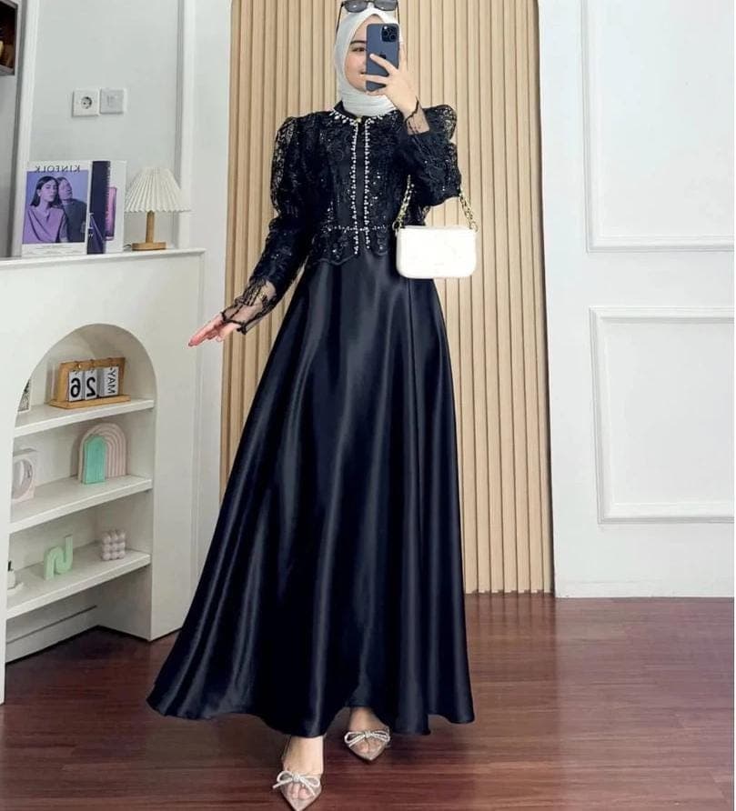 Modest Premium Silk Sequin Dress| Long Sleeve Gown | Formal Hijab Friendly Dress, Bridal Party or Evening Gown - image 4