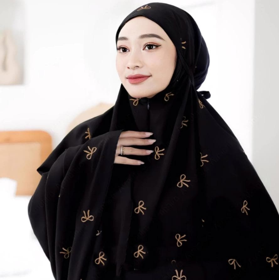 Embroidered Cotton Travel Prayer Dress with Coquette Design & Free Pouch - Portable Prayer Hijab - image 5