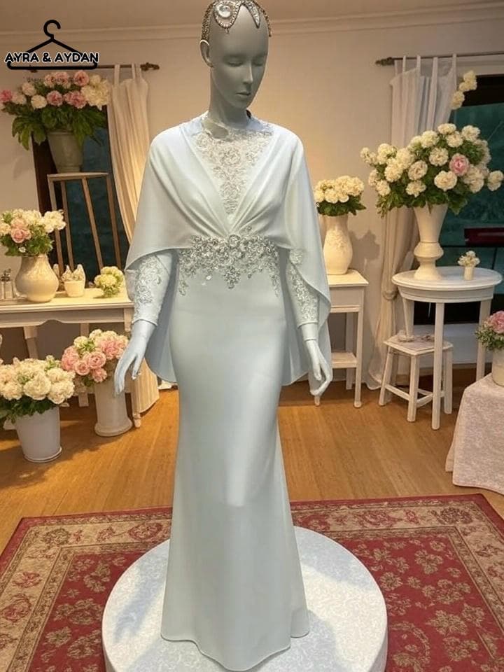 Elegant Lace and Heavy Chiffon Wedding Dress with Cape Sleeve Detail – Timeless Bridal Dress for Your Special Day, Minimalist Wedding Dress - image 3