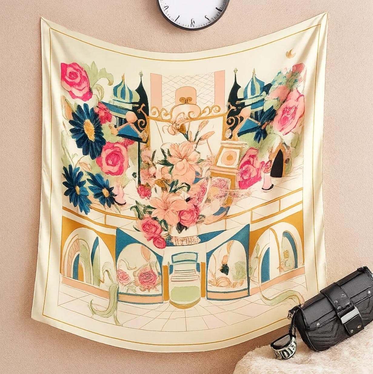 Floral Print Silk Scarf, Bohemian Botanical Head Scarf, Large Square Lightweight Shawl, Elegant Neck Scarf Gift For Women, 90cmx90cm - image 4