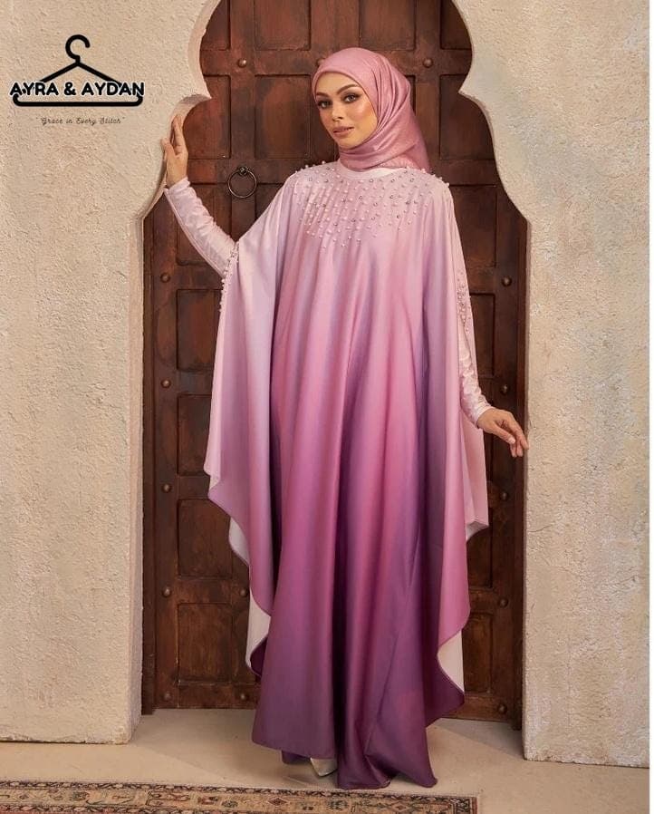 Elegant Ombre Kaftan Abaya with Pearls | Modest Muslim Dress | Satin Silk Eid Outfit | Evening Gown Dubai Style | Ramadan Gift