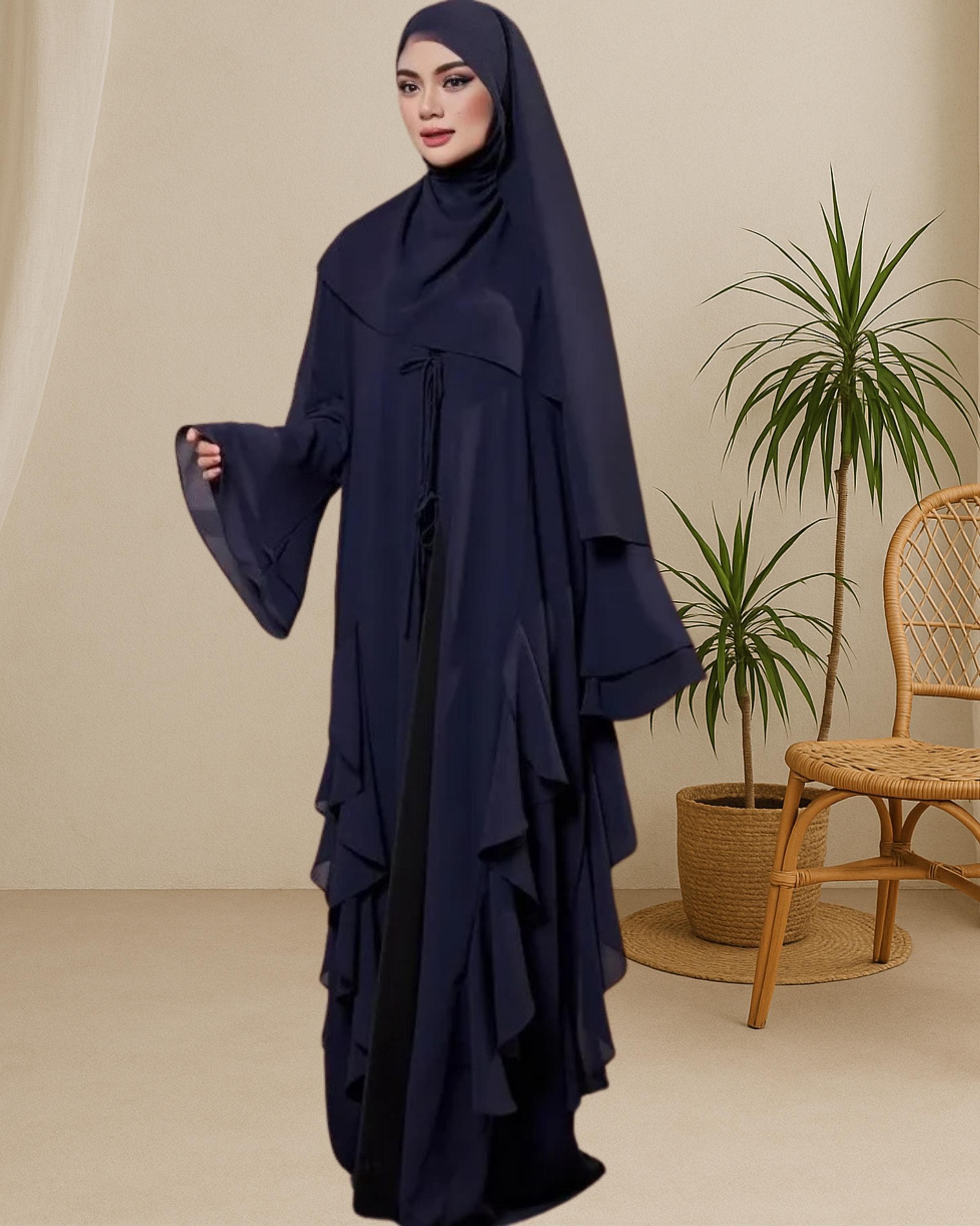 Chiffon Outer Abaya Set with Shawl | Modest Muslim Wear | Adjustable Ribbon & Semi-Curved End Shawl - image 5