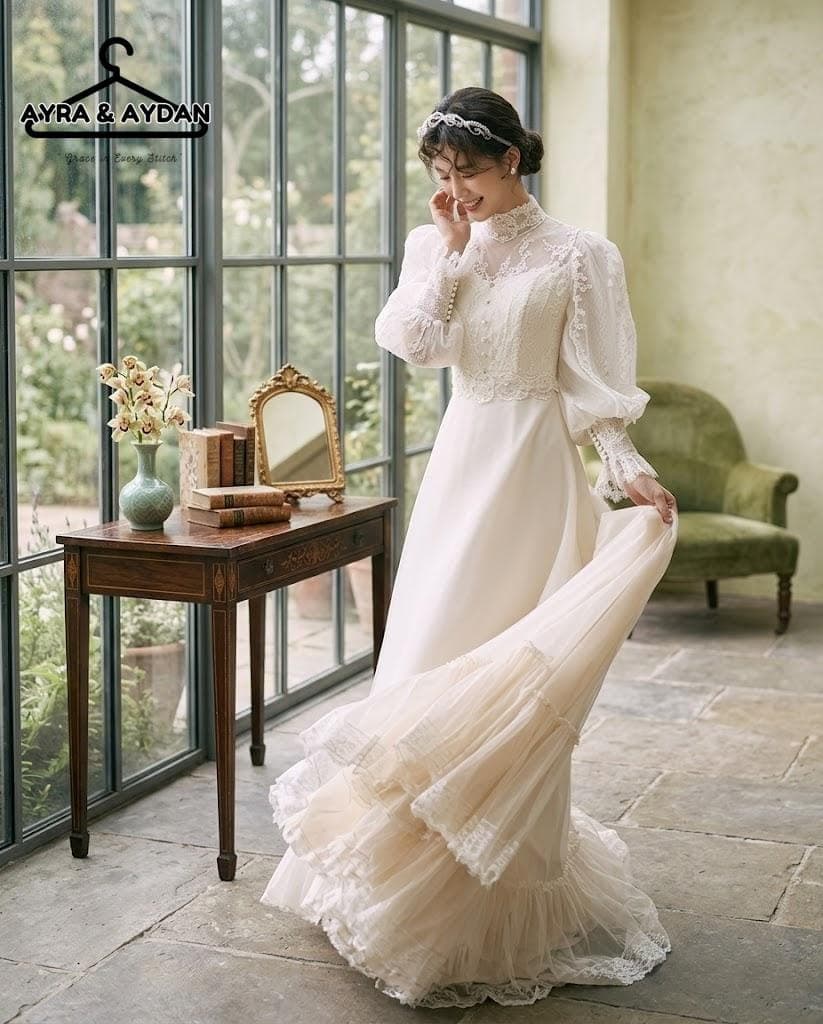 Elegant Lace Long Sleeve French Style Wedding Dress - Modest White Bridal Dress