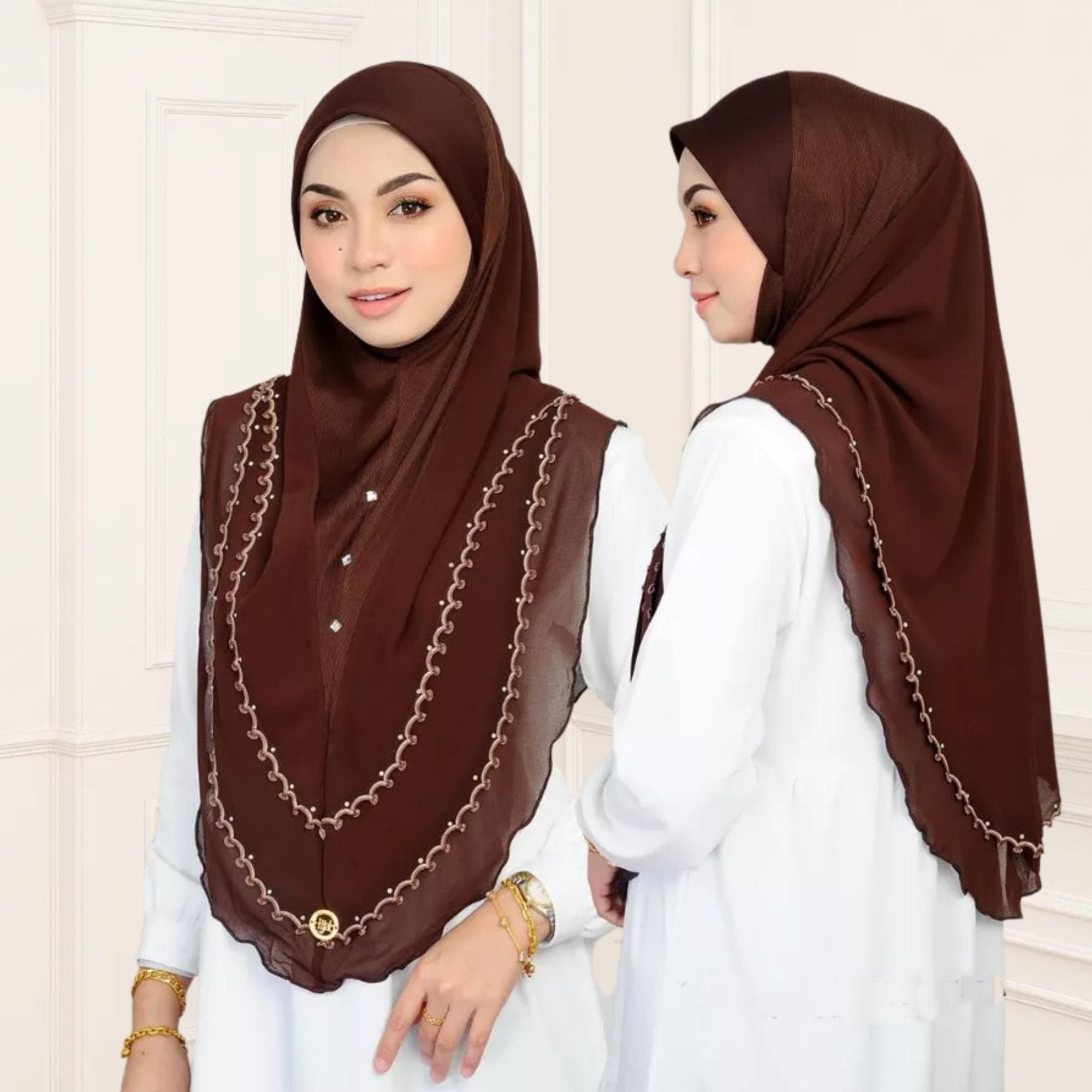 Embroidered 3-Layer Instant Hijab | M, L, XL Sizes | Neatly Stitched Edges | Easy Slip-On Design | 20 Color Options - image 4