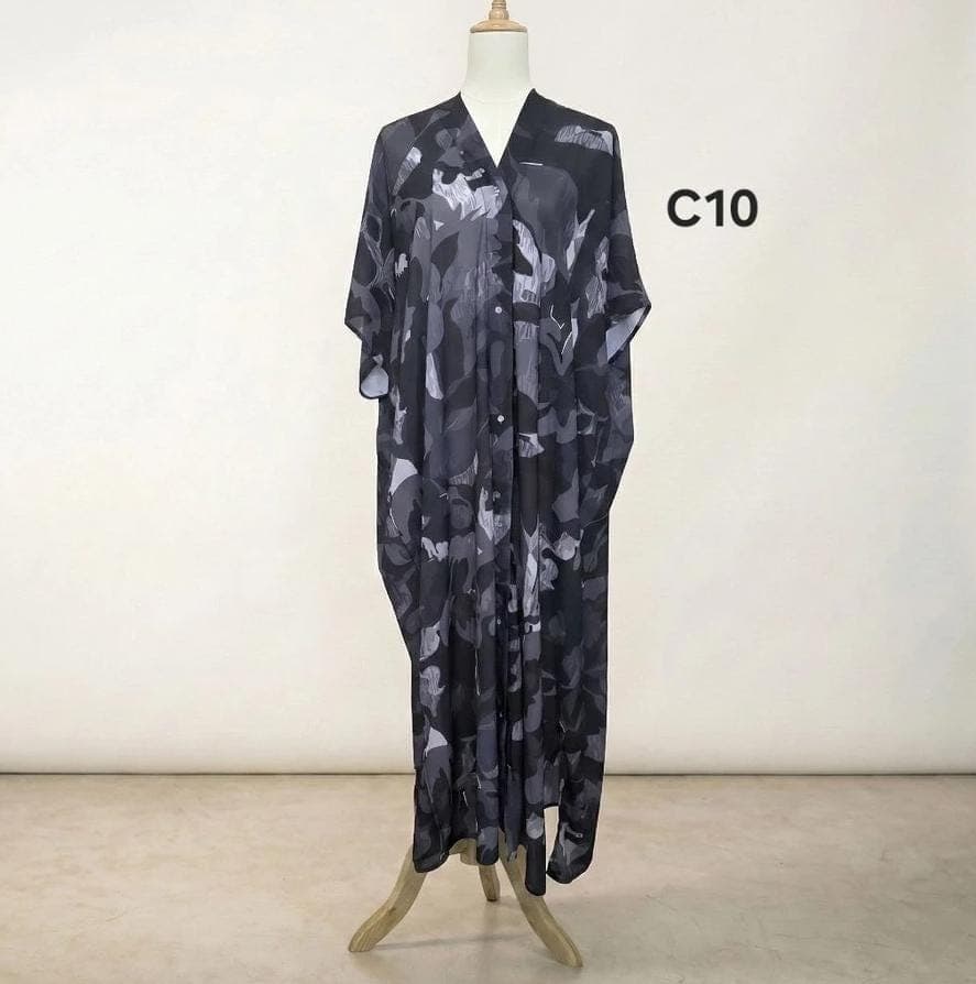 Floral Caftan Maxi Dress, Modest Boho Kaftan, Watercolor Floral Cover Up, Hijab Friendly Resort Wear, Loose Fit Summer Kimono Cardigan - image 5