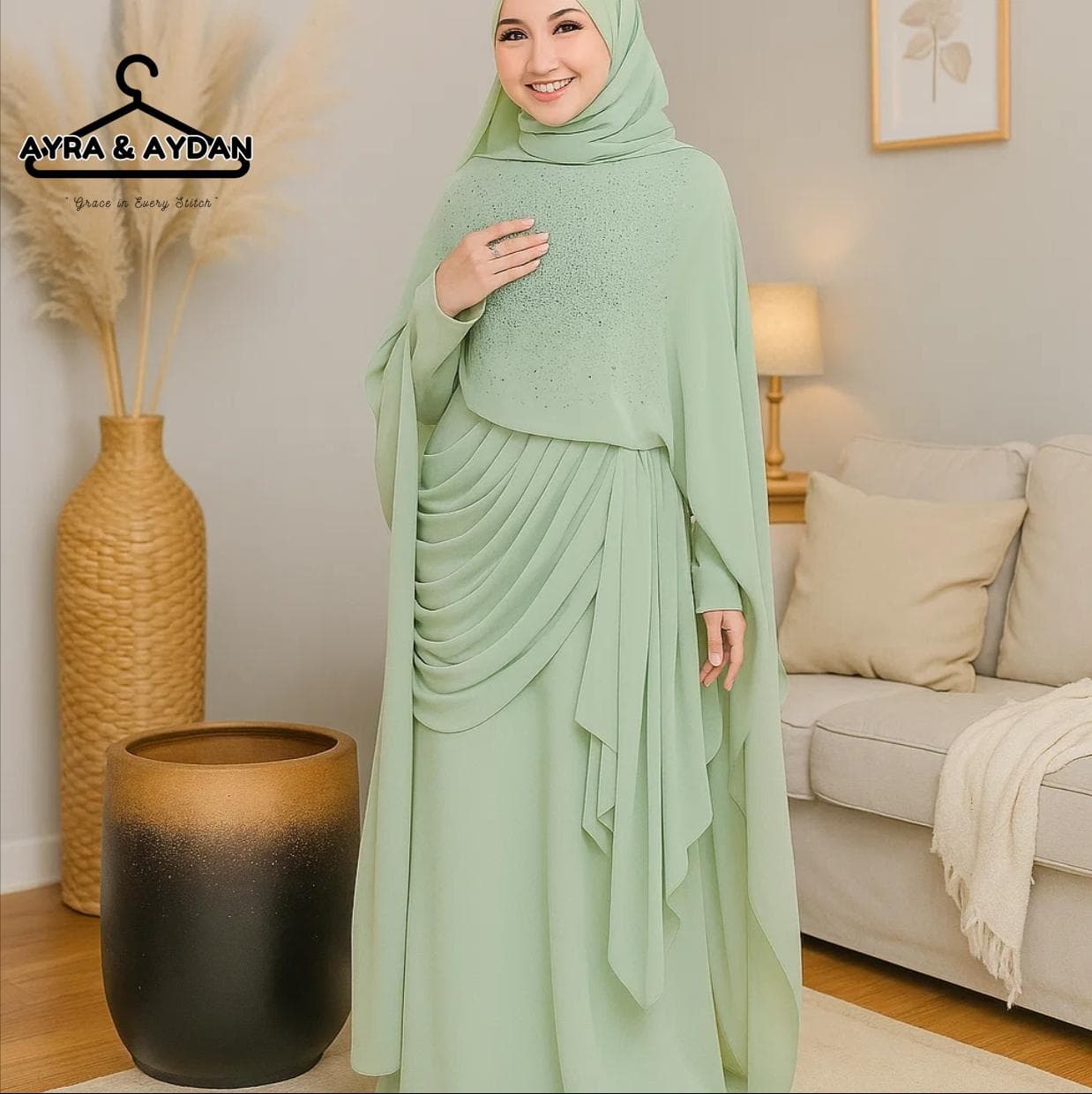 Elegant Modest Gown with Beaded Cape, Draped Formal Maxi Dress, Islamic Evening Wear for Wedding Guest & Eid Bridesmaid Gown in 10 Colors