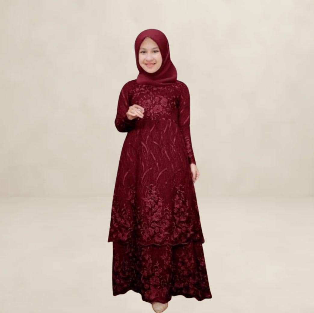Kids Floral Lace Maxi Dress Modest Muslim Girls | Tiered Layered Long Sleeve Gown Elegant for Eid Ramadan, Hijab Friendly Luxury Modest Wear - image 3