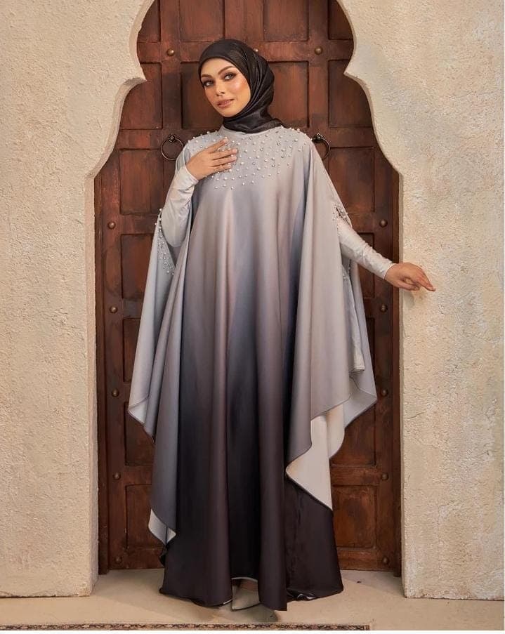 Elegant Ombre Kaftan Abaya with Pearls | Modest Muslim Dress | Satin Silk Eid Outfit | Evening Gown Dubai Style | Ramadan Gift - image 4