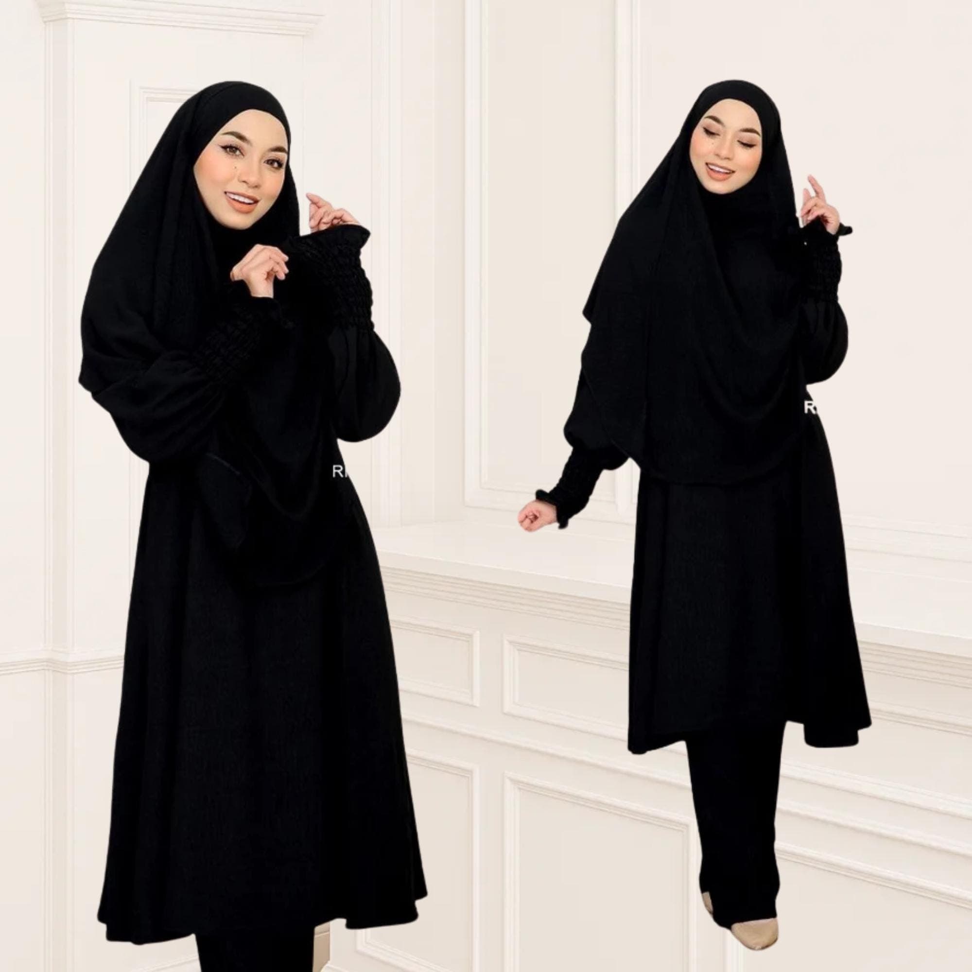 Ironless Italian Crepe Khimar Set for Umrah and Hajj | 3-Piece Jubah and Pants - image 4
