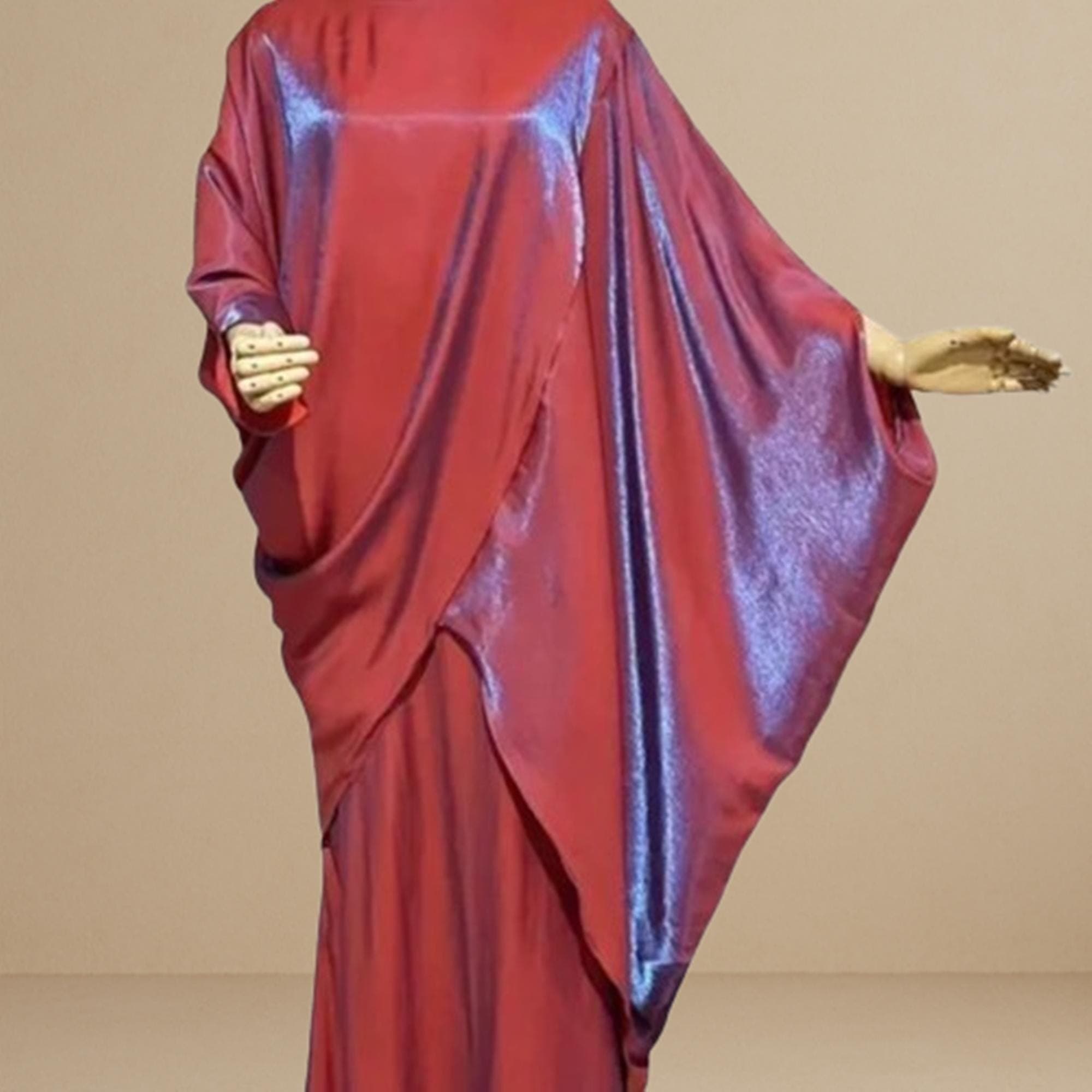 Elegant Plus Size Shimmer Satin Maxi Wrap Caftan Dress with Kimono Sleeves, Modest Fashion - image 3
