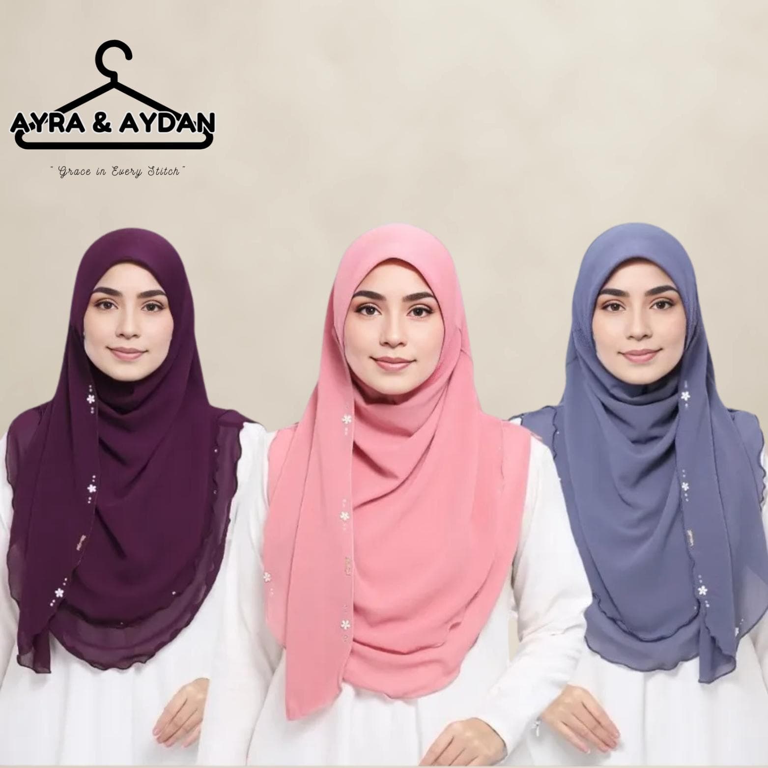 2-Layer Instant Hijab | Fits XL, XXL | Neatly Stitched Edges | Slip on Instant Hijab