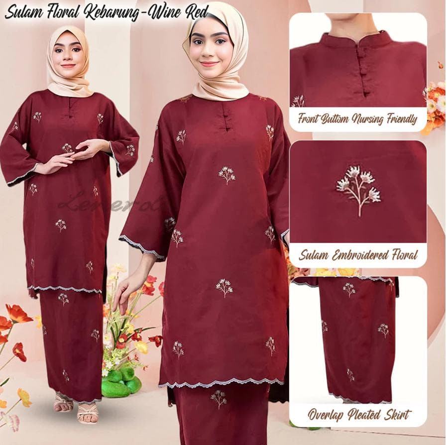 Malaysia Baju Kurung Embroidery Set | Nursing Friendly Baju Kurung  | Floral Modest Wear | Hari Raya Eid Outfit | Muslimah Two-Piece Suit - image 4