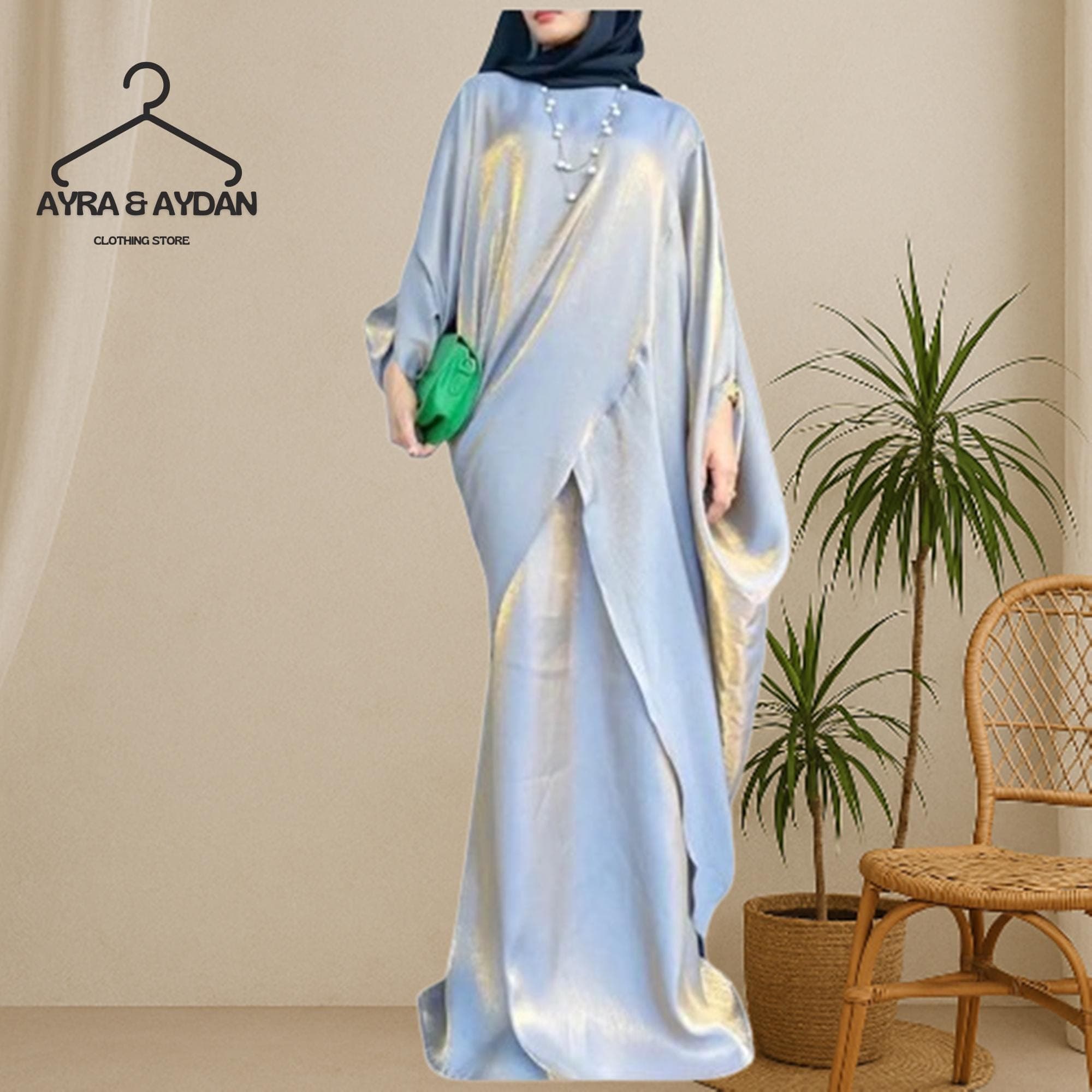 Elegant Plus Size Shimmer Satin Maxi Wrap Caftan Dress with Kimono Sleeves, Modest Fashion