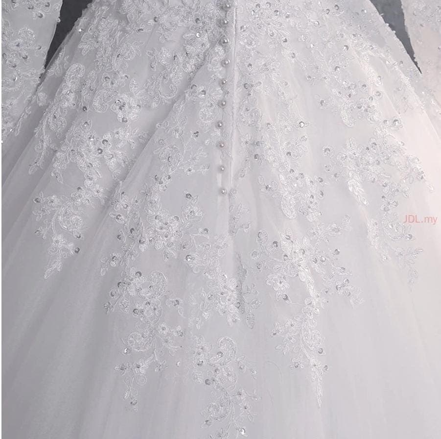 Elegant Lace Long Sleeve High Neck Ball Gown Wedding Dress - Modest White Bridal Gown with Tulle Skirt & Train - image 5
