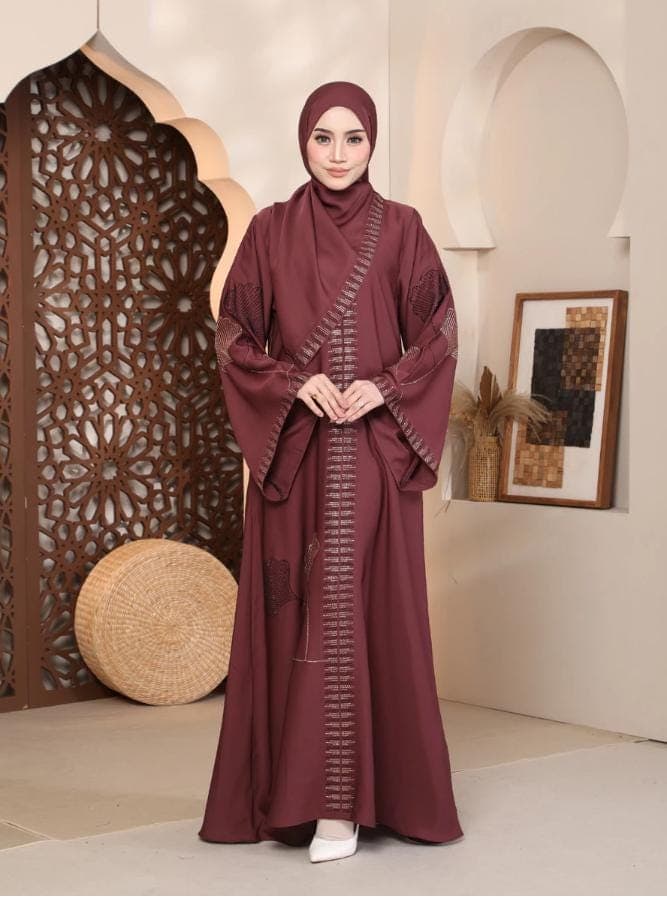 Luxury Eid Abaya Dress for Women – Nidha Kaftan, Breastfeeding Friendly V Neck, DMC Crystal Embellished Modest Muslim Ramadan Outfit - image 4