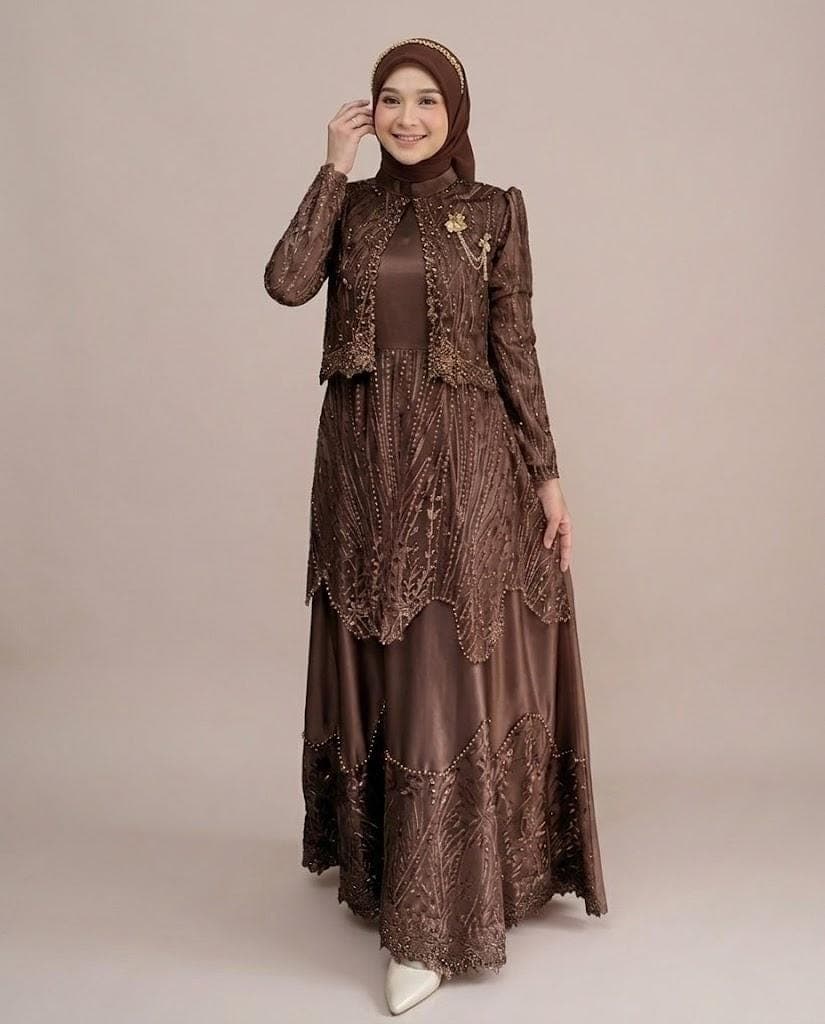Modest Lace Evening Dress, Muslimah Formal Gown, Hijab Friendly Long Sleeve Maxi Dress, Elegant Eid Outfit, Islamic Wedding Guest Dress - image 4