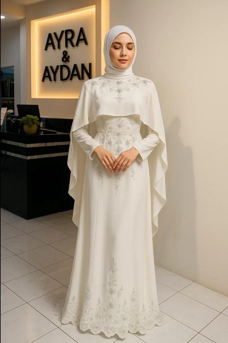 Gorgeous Off-White Muslimah Wedding Dress – Nikah Gown with Modest Design | Engagement Dress | Long Sleeve Bridal Dress for Islamic Weddings - image 3