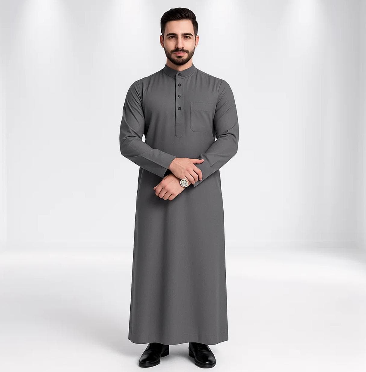 Men's Premium Thobes Jubbah Jubba  - Como Crepe Shanghai Collar Robe | Elegant Islamic Prayer & Eid Ramadan Outfit, Size S-XXL - image 4