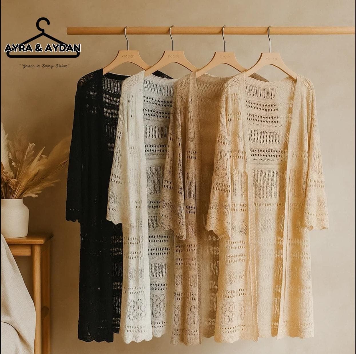 Bohemian Lace Knit Cardigan, Long Open-Knit Duster, Summer Beach Cover Up, Lightweight Pointelle Kimono Sweater