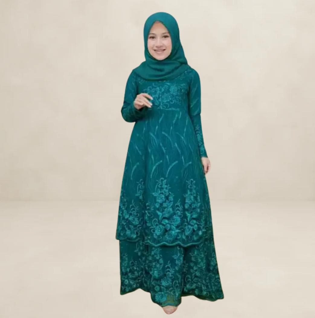 Kids Floral Lace Maxi Dress Modest Muslim Girls | Tiered Layered Long Sleeve Gown Elegant for Eid Ramadan, Hijab Friendly Luxury Modest Wear - image 5