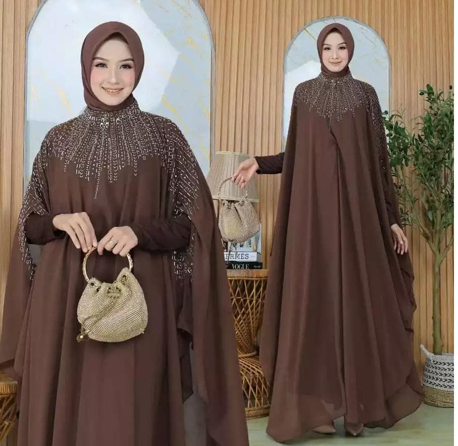 Rhinestones Abaya, Dubai Style Farasha Kaftan, Modest Islamic Clothing, Layered Chiffon Maxi Dress, Eid Mubarak Gown - image 3